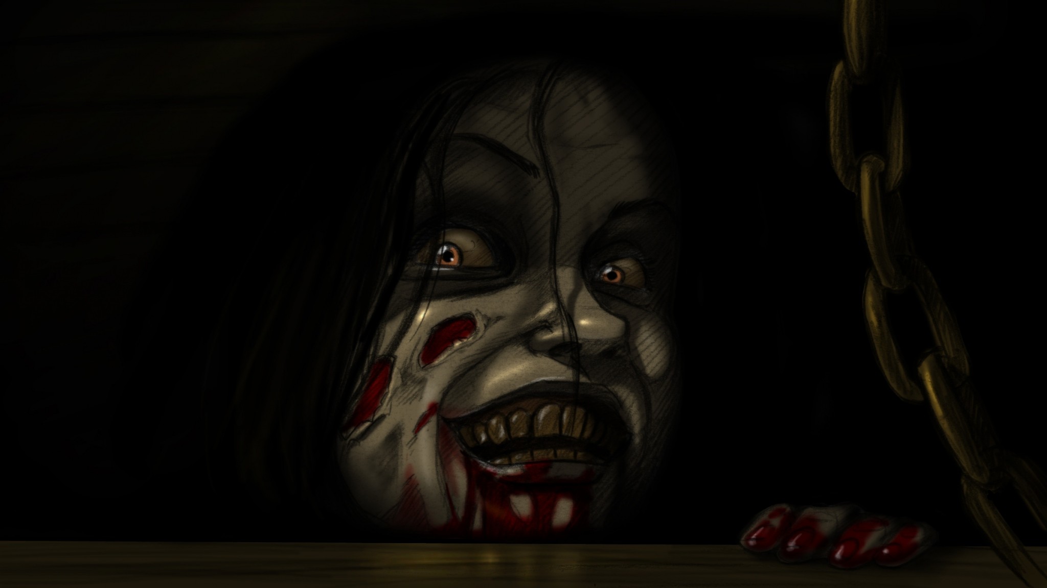 Donna fantasma, Sangue, Catena, Illustrazione, 16:9 Full HD, sfondo widescreen