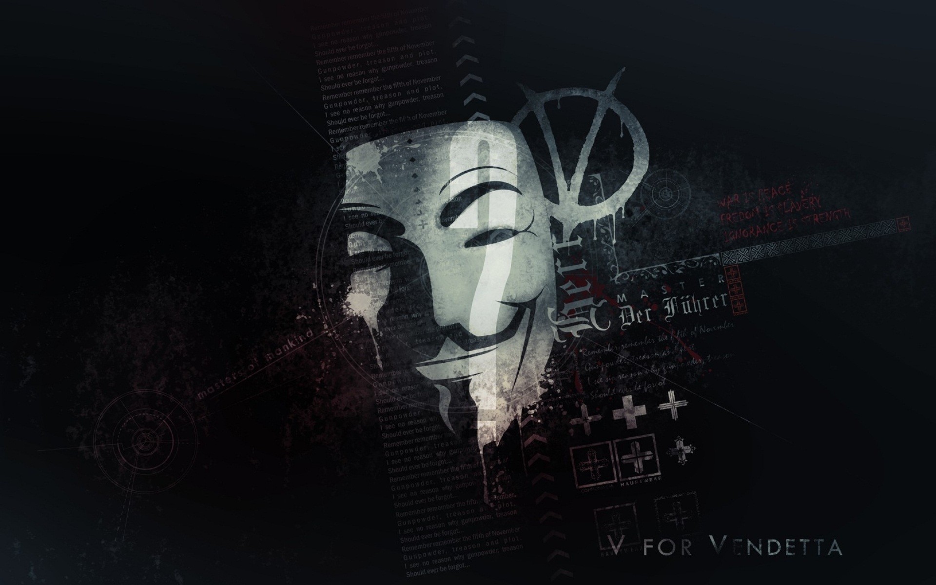 V per Vendetta, Maschera di Guy Fawkes, Simbolo V, Grunge, 1920x1200, sfondo MacBook Pro