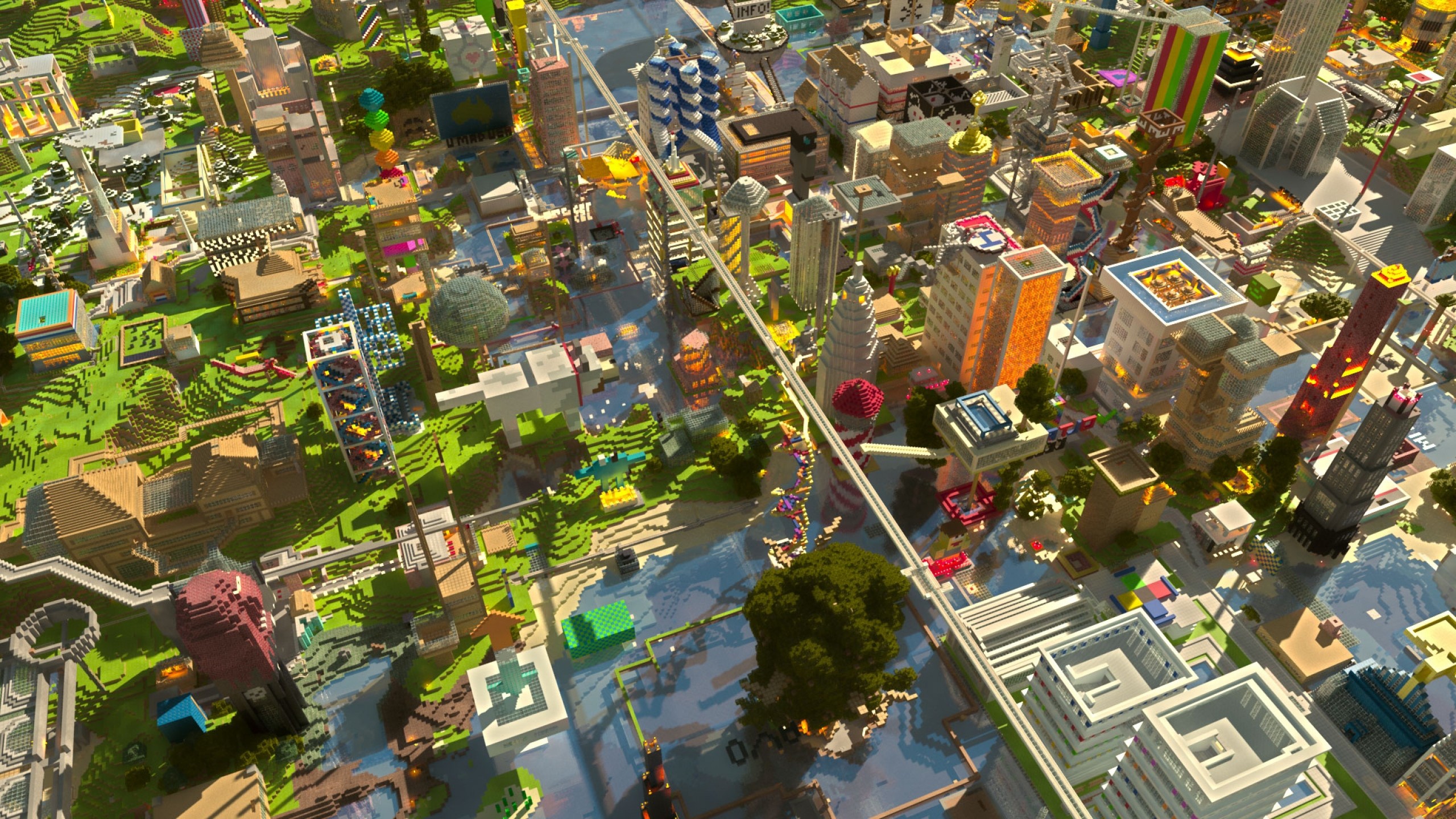Minecraft, Città, Videogiochi, Vista aerea, 2K, sfondo per PC e portatile