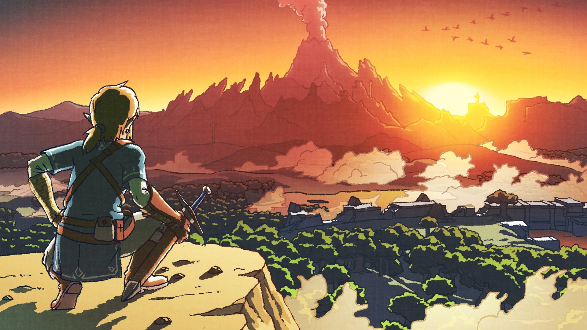Link, The Legend of Zelda: Breath of the Wild, Monte Morte, Tramonto, sfondo 16:9 Full HD