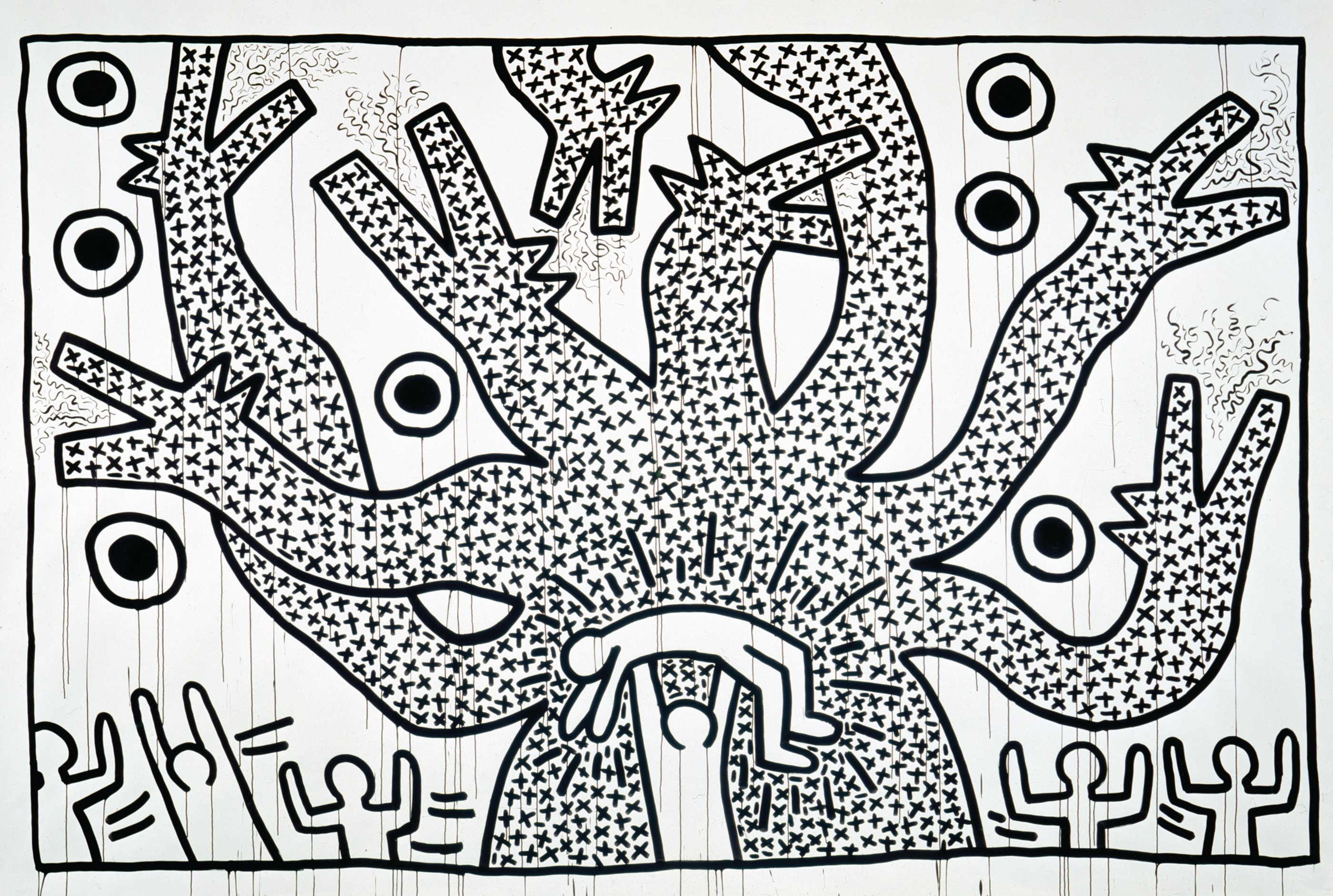 Keith Haring, Mostro, Bianco e nero, Disegno, 2K, sfondo per PC
