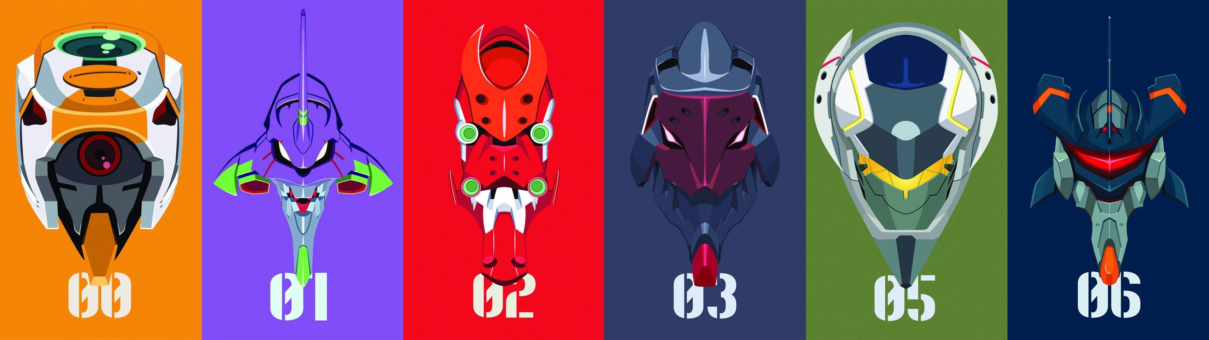 Evangelion Unità-00, Evangelion Unità-01, Evangelion Unità-02, Neon Genesis Evangelion, Minimalismo, Teste di mecha, doppio schermo
