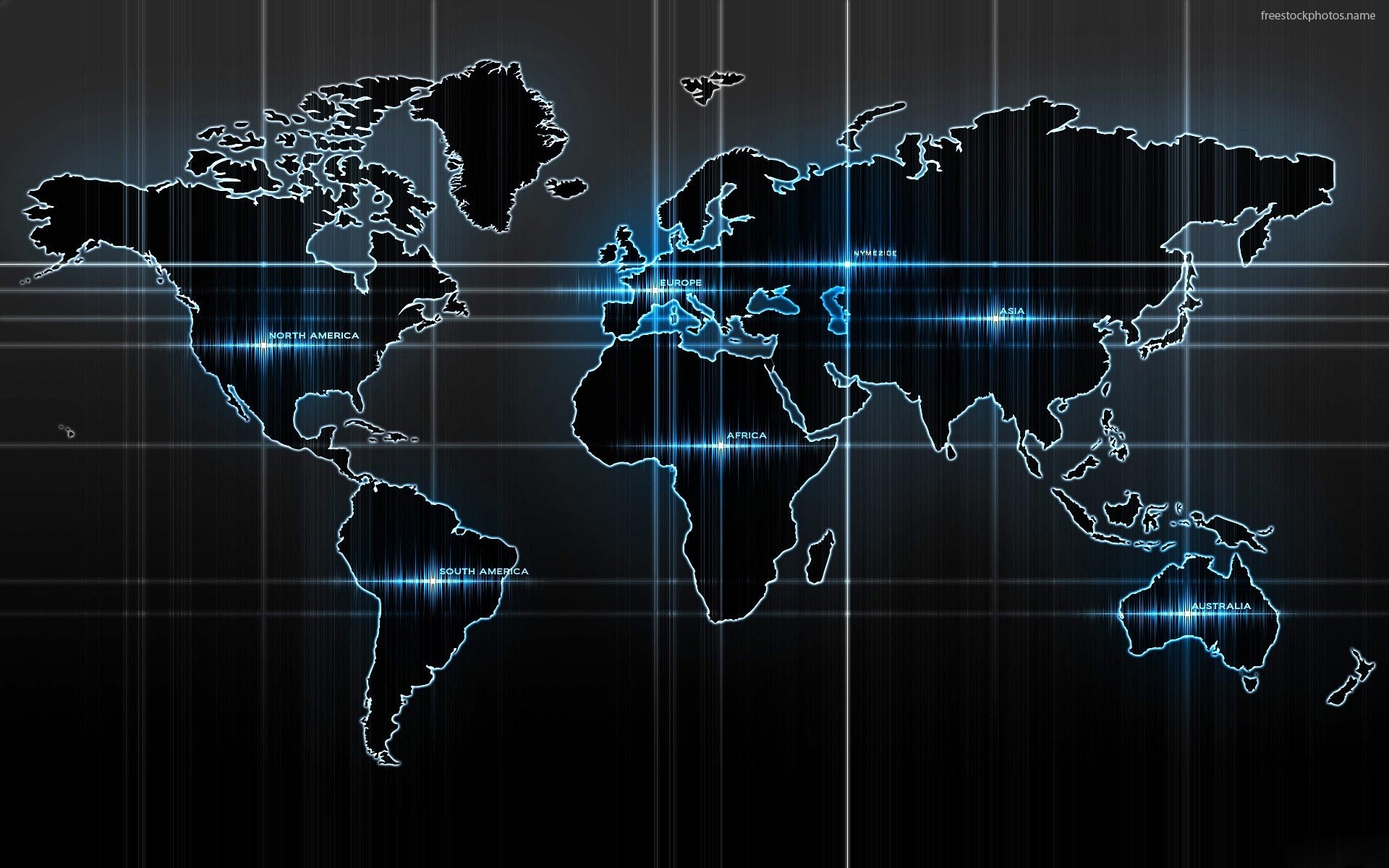 Mappa del mondo, Linee luminose, Blu, Sfondo nero, 16:10 Full HD, wallpaper widescreen
