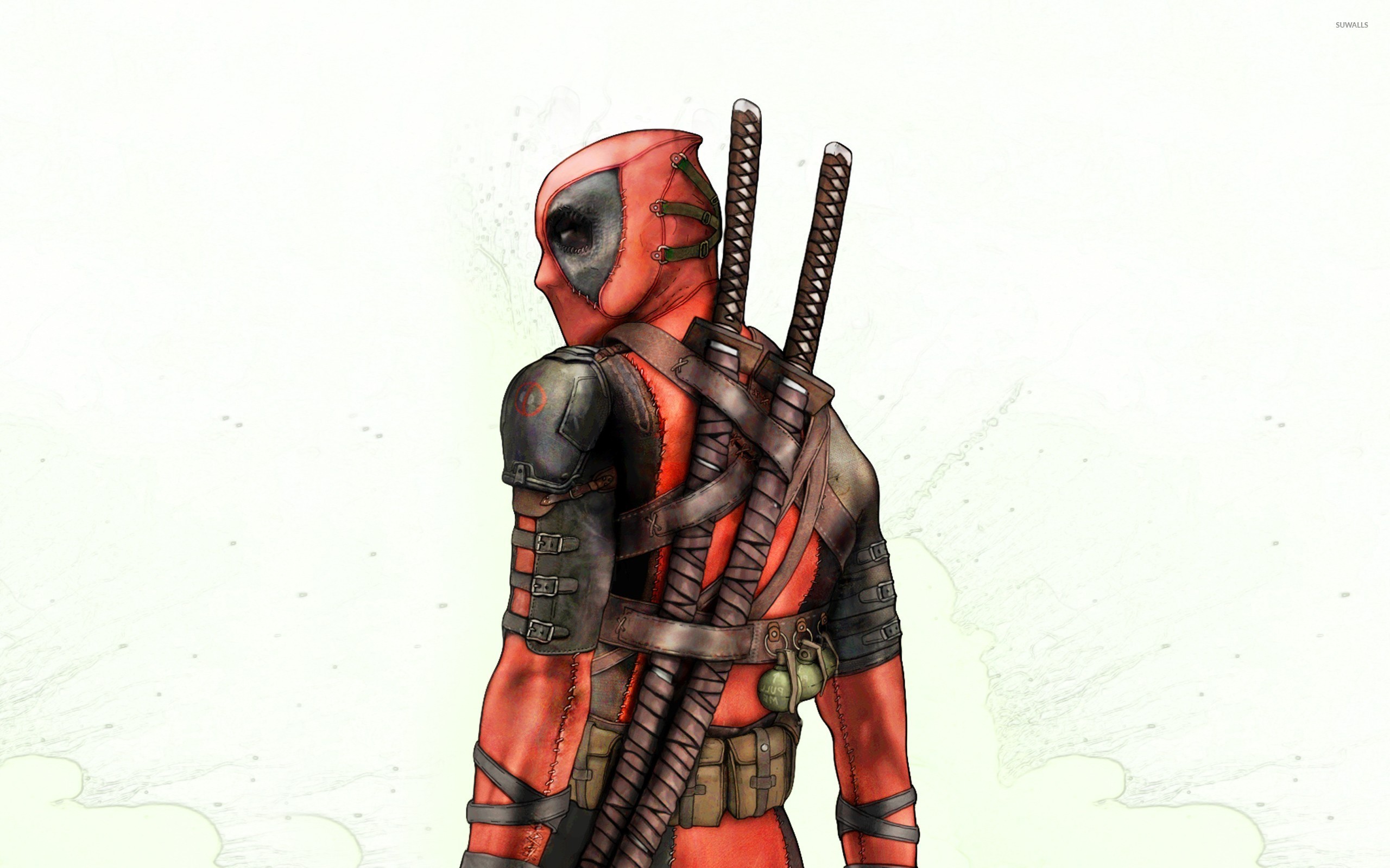 Deadpool, Katana, Disegno, Sfondo bianco, 2560x1600, wallpaper desktop