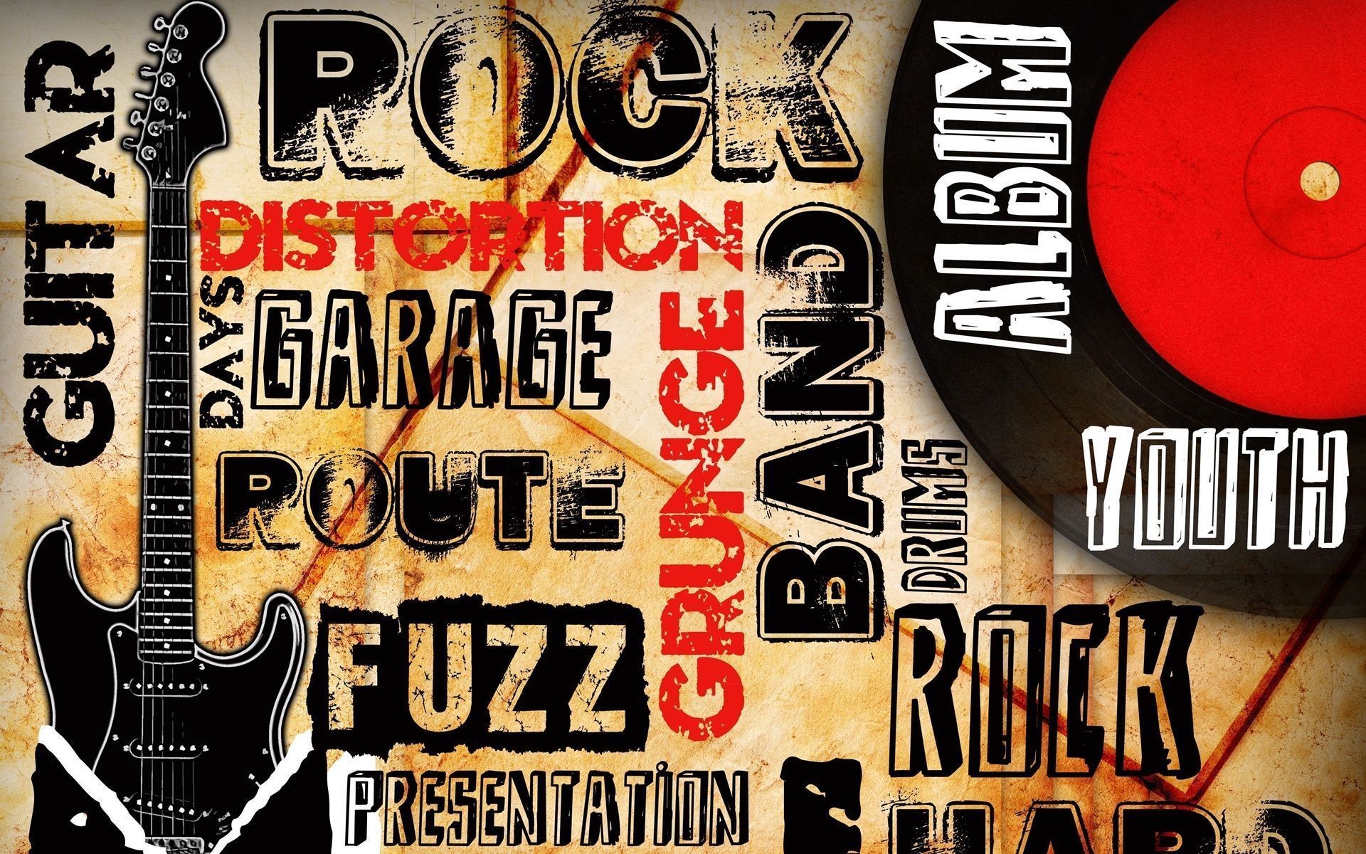 Rock, Tipografia, Chitarra, Collage, 1920x1200, sfondo per PC