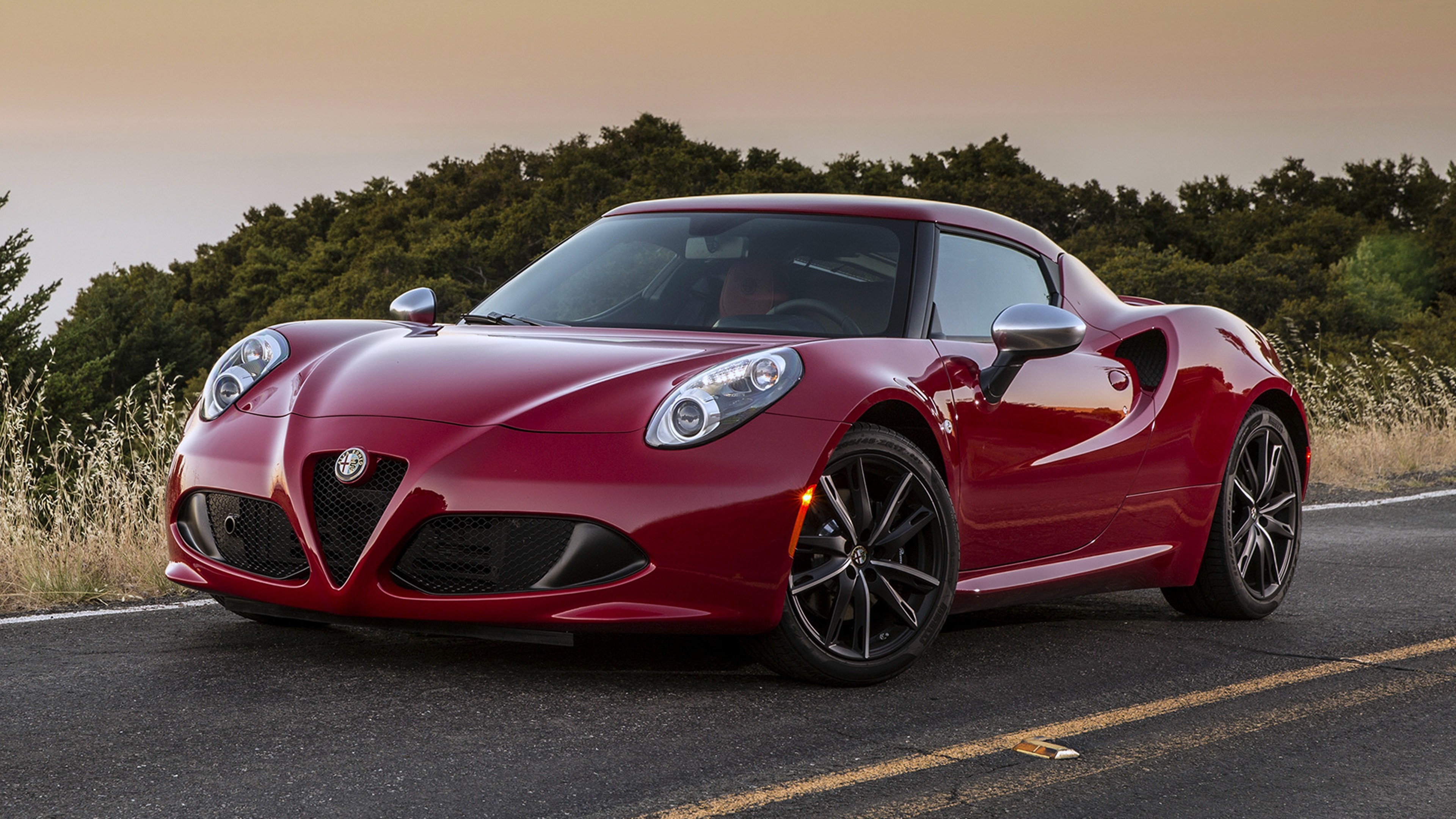 Alfa Romeo 4C, Rosso, Strada, Tramonto, 3840x2160, immagine di sfondo
