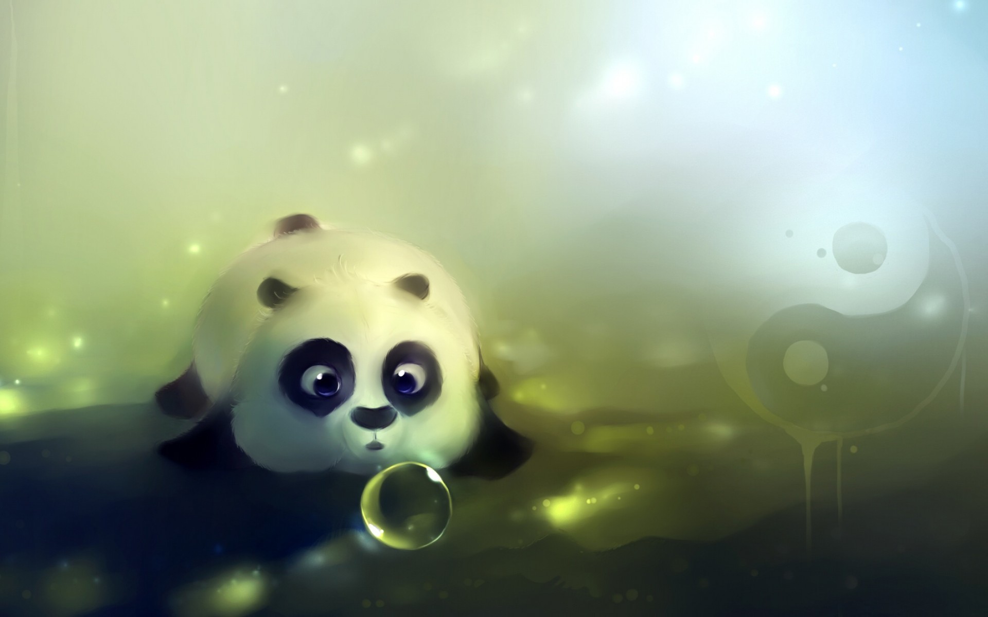 Panda, Bolla, Apofiss, Illustrazione, Kawaii, 16:10 Full HD, sfondo widescreen