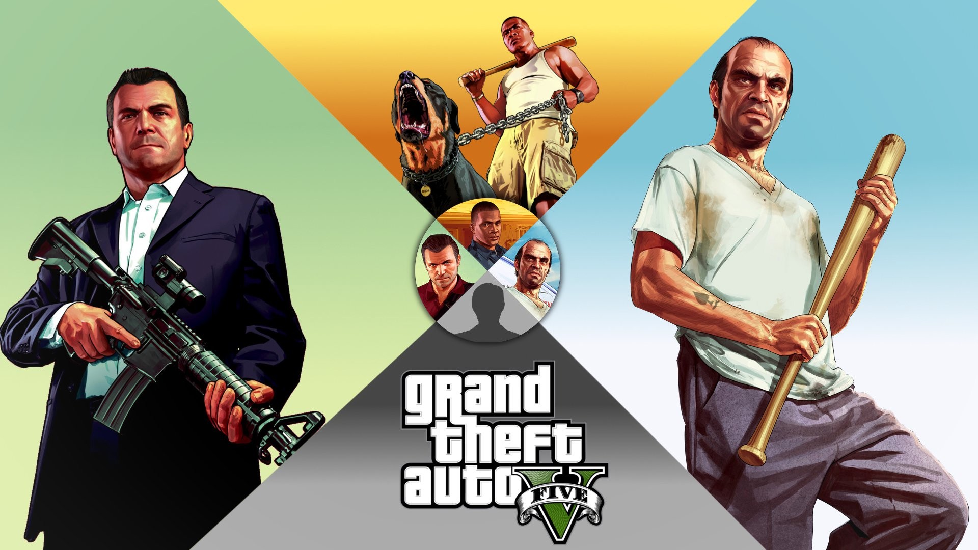Michael De Santa, Trevor Philips, Franklin Clinton, Grand Theft Auto V, Composizione grafica, sfondo Full HD