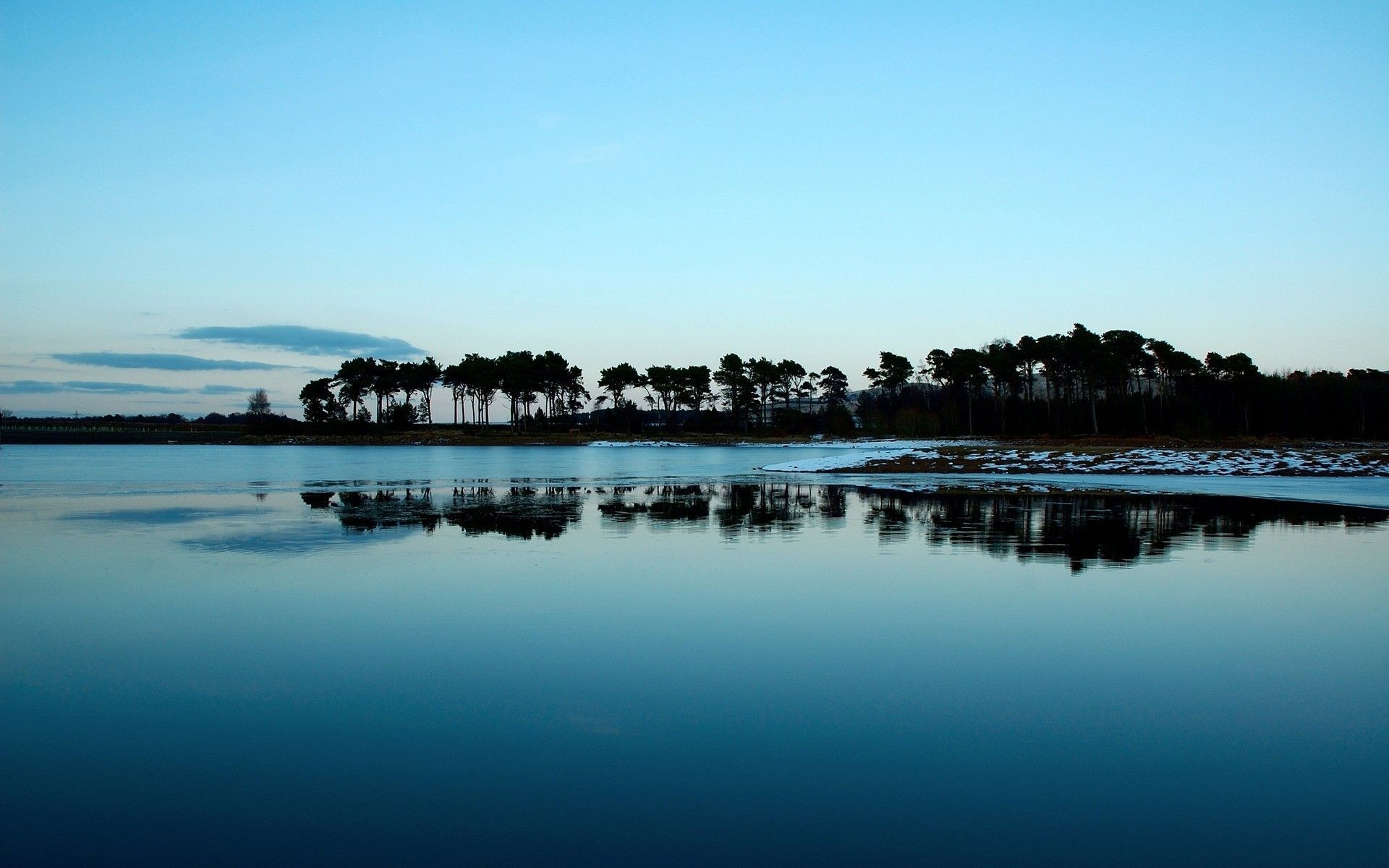 Lago, Alberi, Riflesso, Cielo azzurro, immagine di sfondo Mac