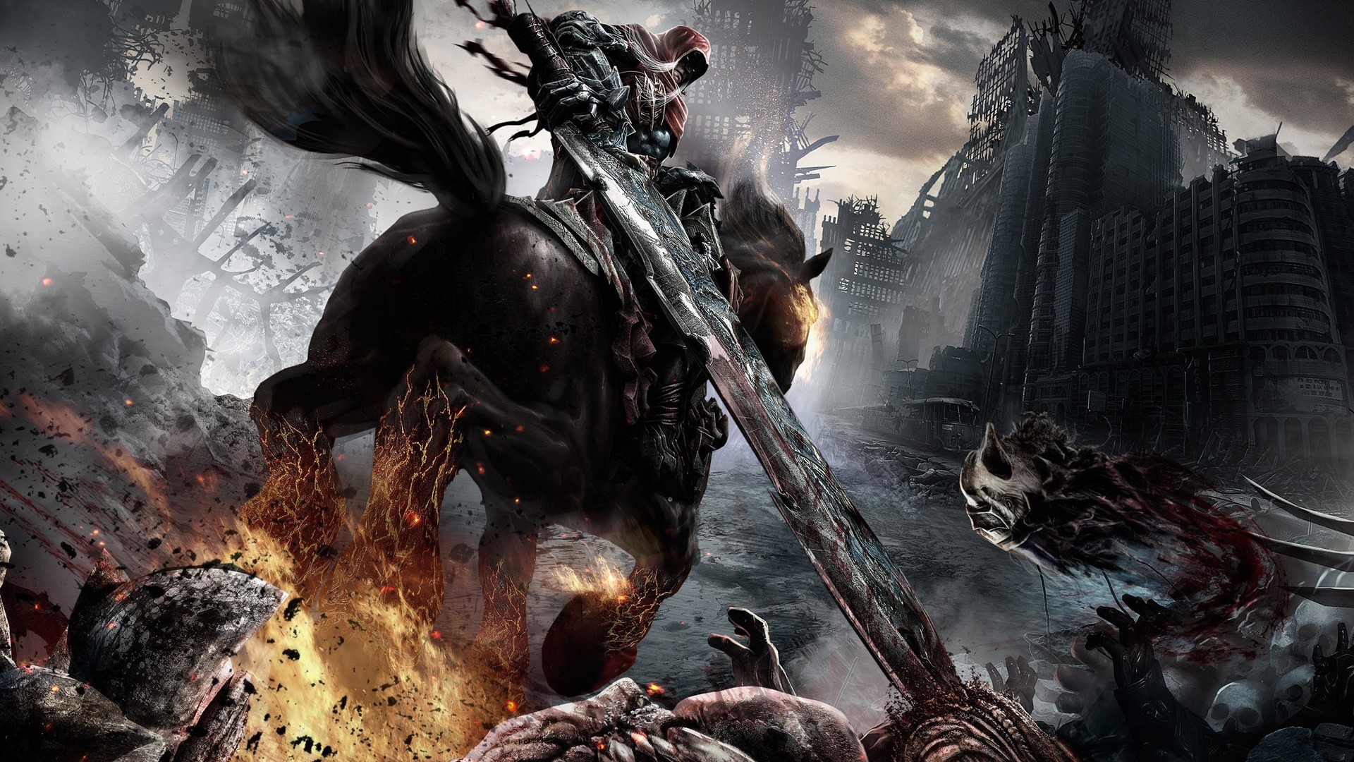 Guerra, Darksiders, Cavallo, Spada, Rovine, 1920x1080, sfondo per PC