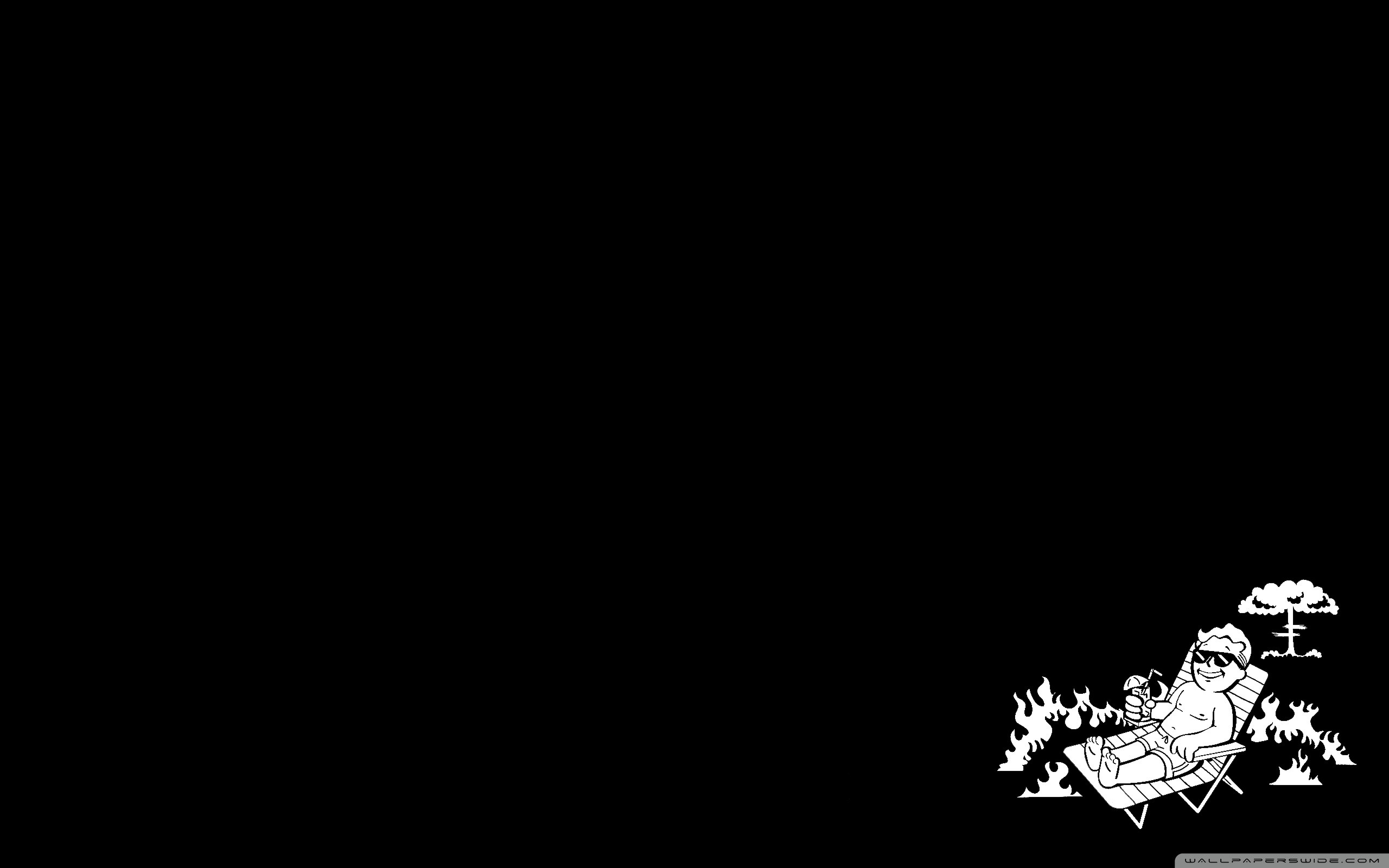 Vault Boy, Fallout, Sedia a sdraio, Sfondo nero, Minimalista, 2K, wallpaper desktop