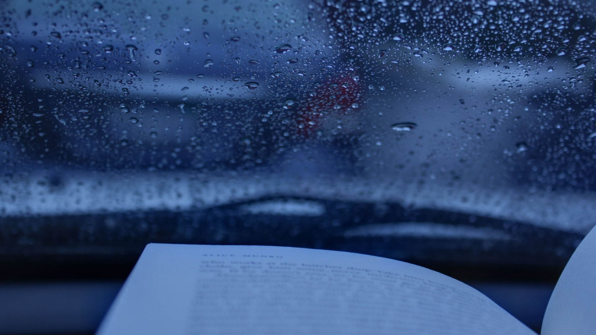 Libro aperto, Pioggia, Gocce sul vetro, Blu, 1920x1080, sfondo per PC