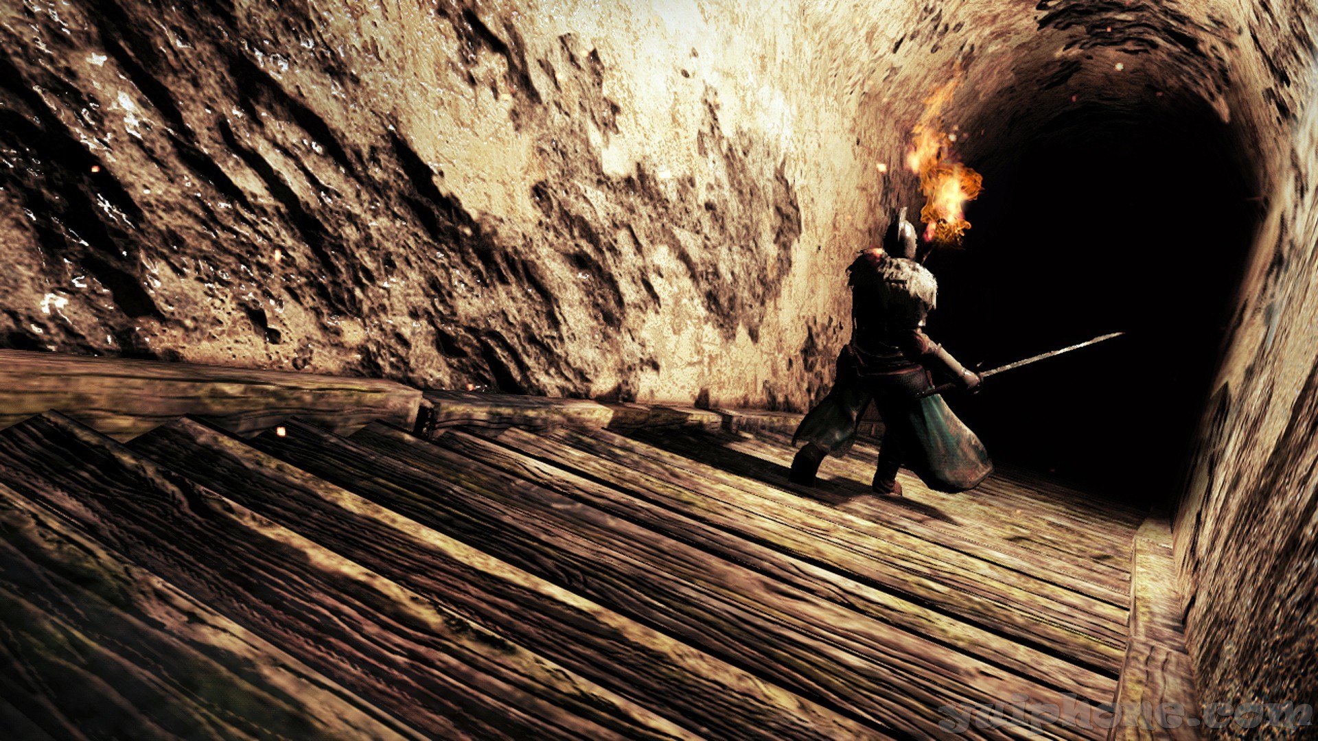 Dark Souls II, Tunnel, Torcia, Cavaliere, Full HD 1080p, sfondo desktop