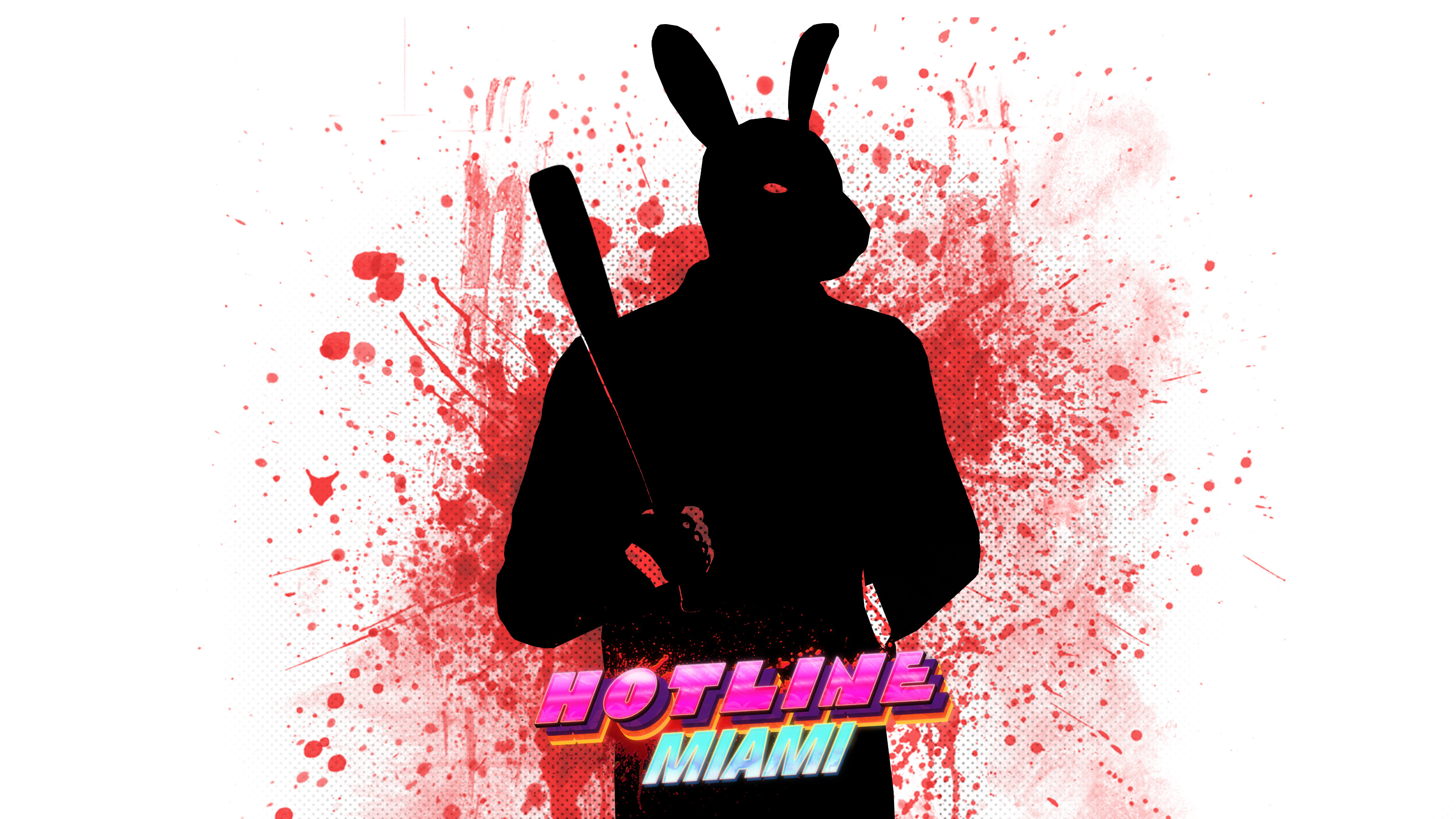 Hotline Miami, Logo, Maschera da coniglio, Silhouette, Schizzi rossi, sfondo 2K per computer