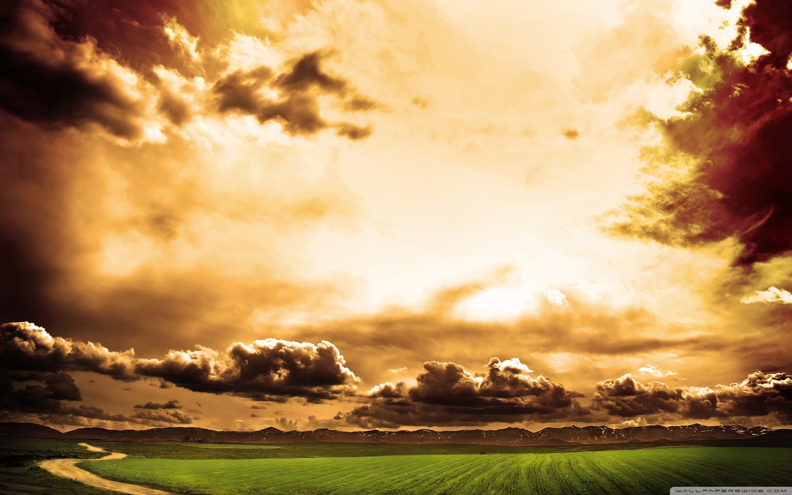Nuvole, Cielo dorato, Pianura, 2560x1600, sfondo MacBook Pro