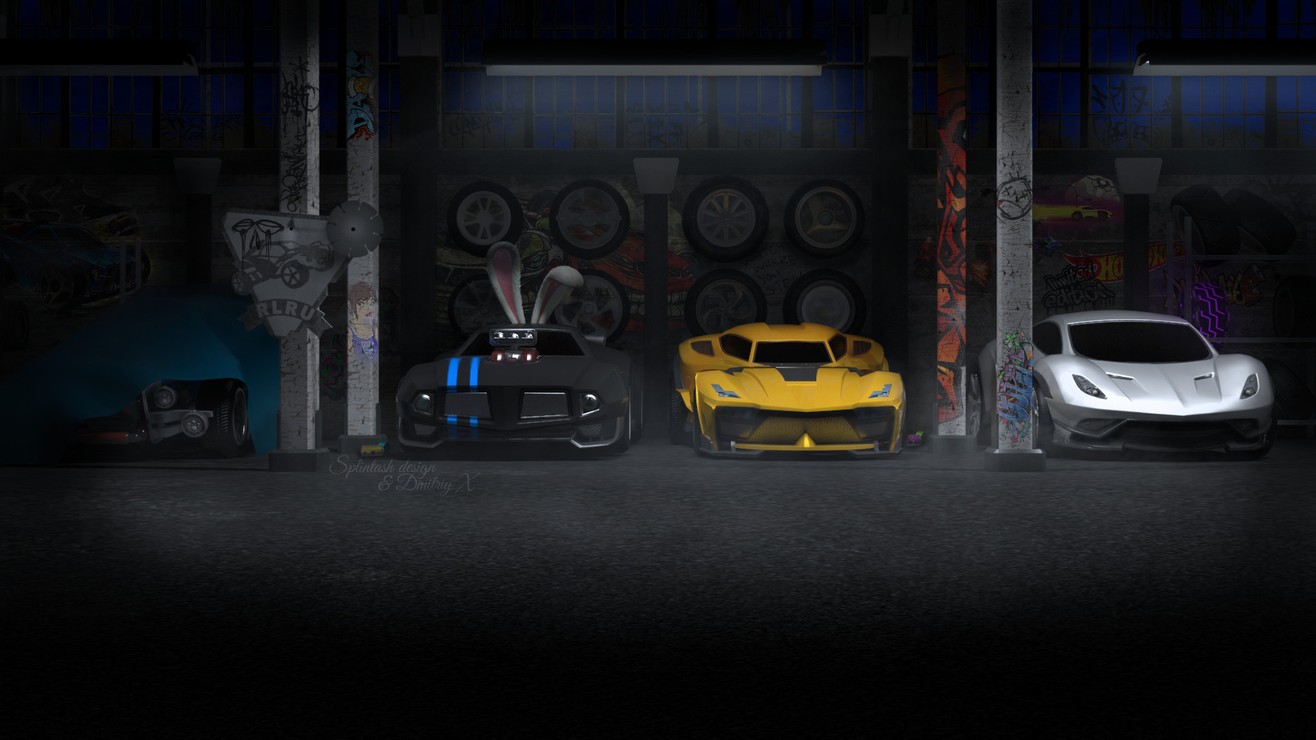 Rocket League, Garage, Auto, Buio, Full HD, sfondo per PC