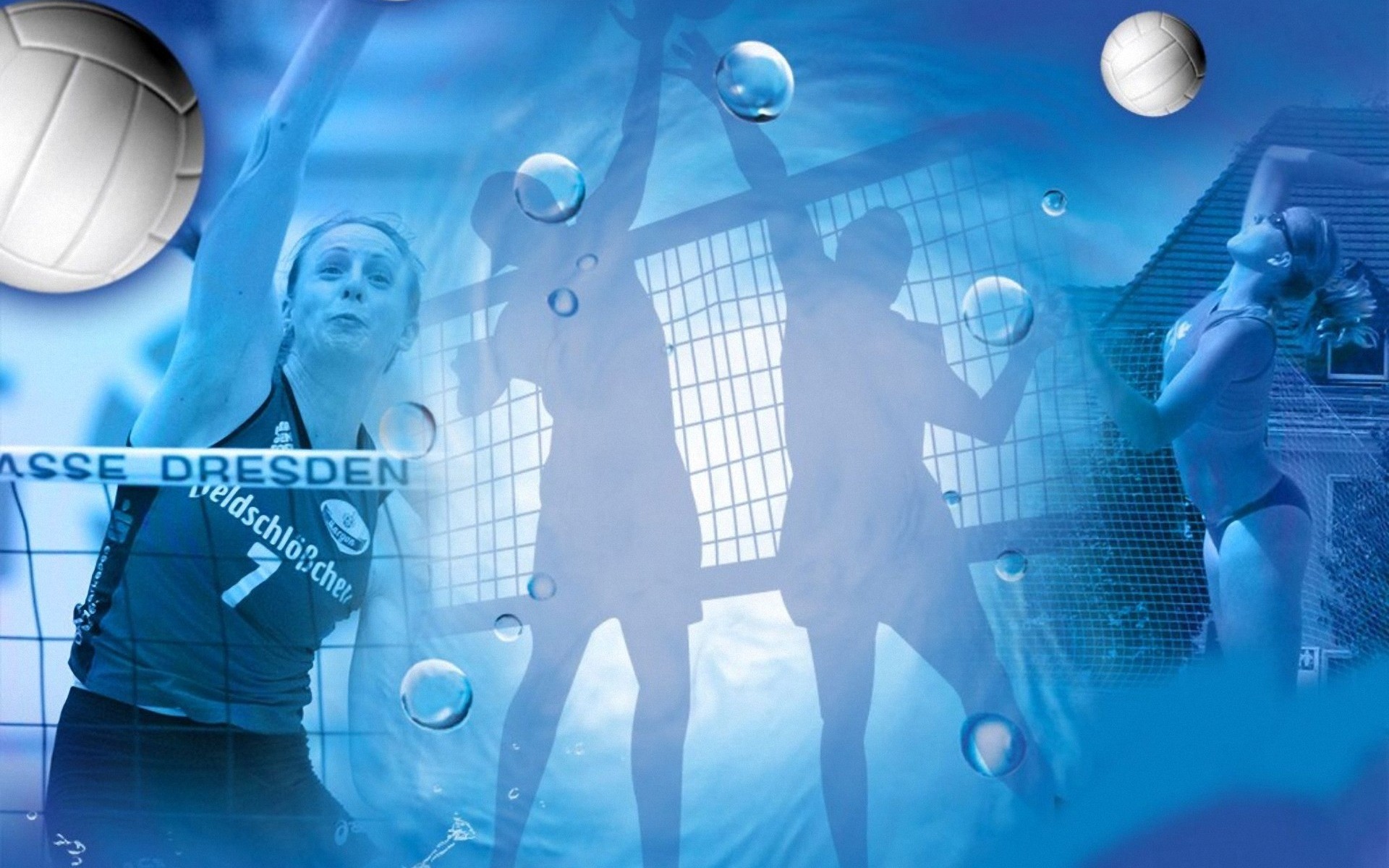 Dresdner SC, Pallavolo femminile, Collage, Azzurro, 16:10 Full HD, sfondo widescreen