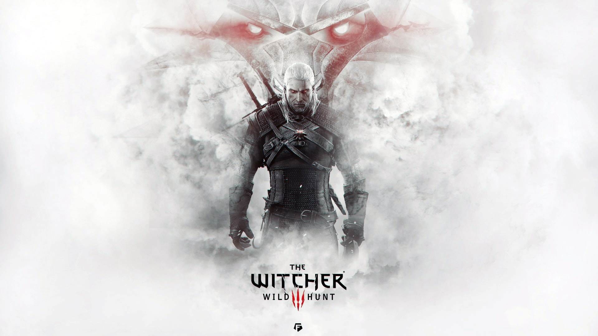 Geralt di Rivia, Medaglione del Lupo, The Witcher 3: Wild Hunt, Sfondo bianco, wallpaper Full HD