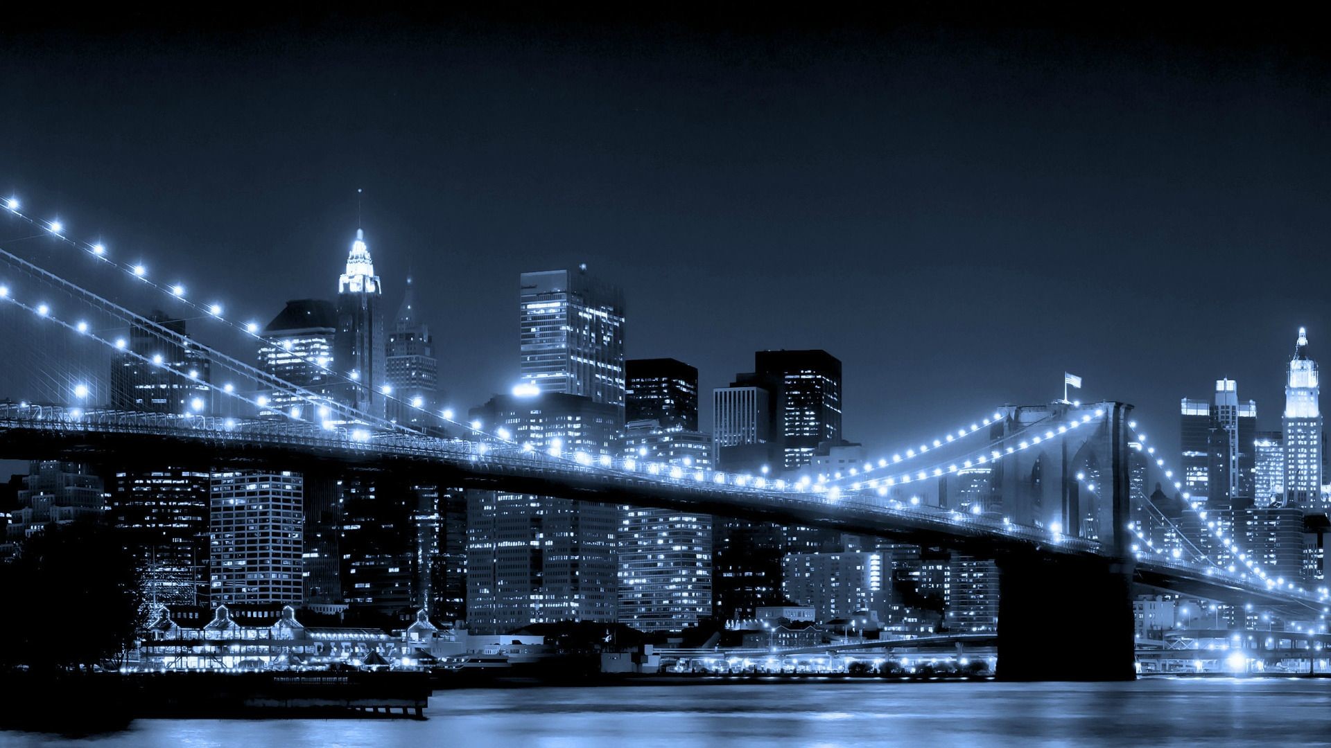 Ponte di Brooklyn, New York, Skyline, Notte, sfondo desktop Windows
