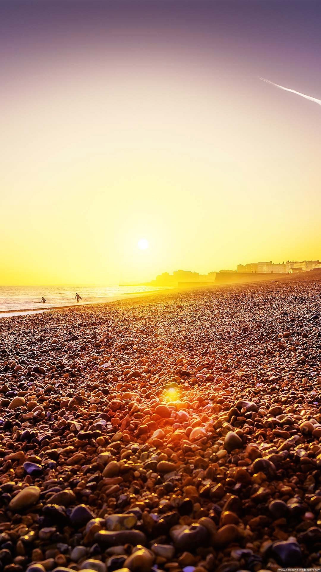 Spiaggia, Tramonto, Ciottoli, Sole, sfondo Full HD per tablet