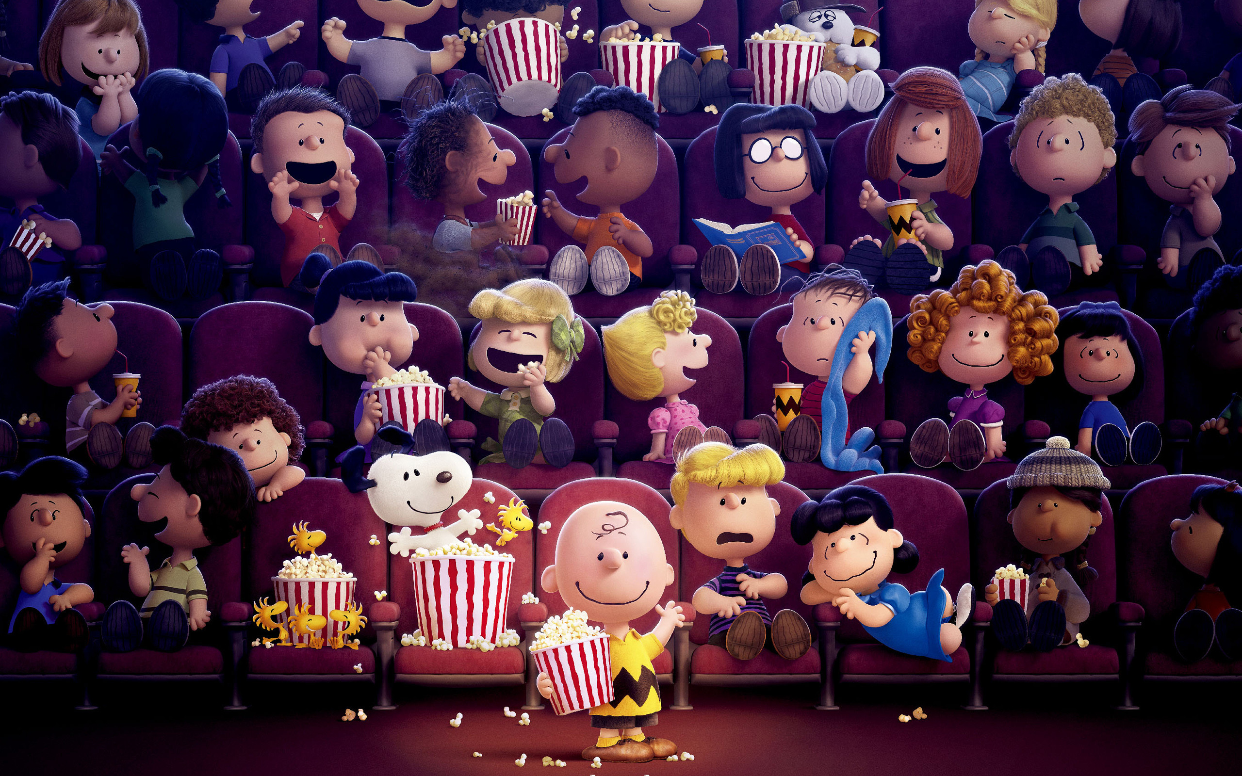 Snoopy & Friends, Charlie Brown, Snoopy, Cinema, Popcorn, 2560x1600, immagine di sfondo