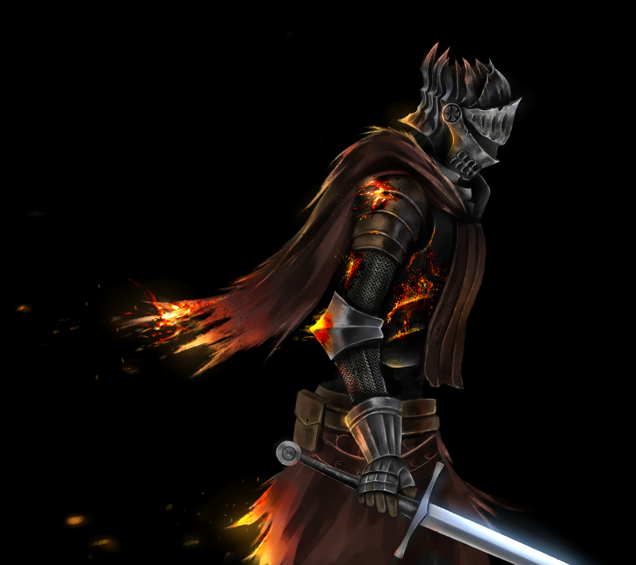 Dark Souls III, Cavaliere, Spada, Braci, Sfondo nero, Full HD, schermata di blocco iPad