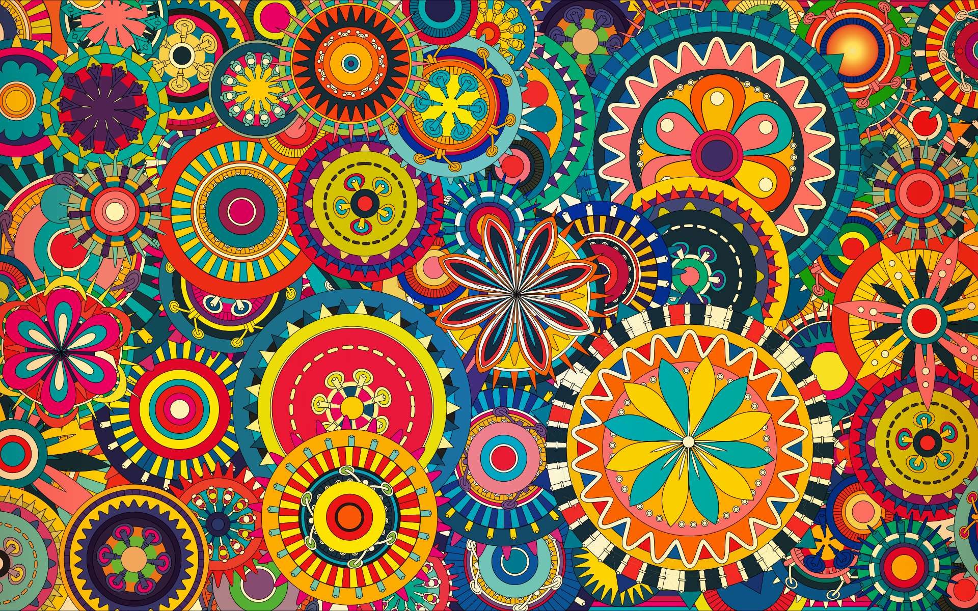 Mandala, Fiori, Motivo, Colori vivaci, Arte psichedelica, Full HD, sfondo per PC e portatile