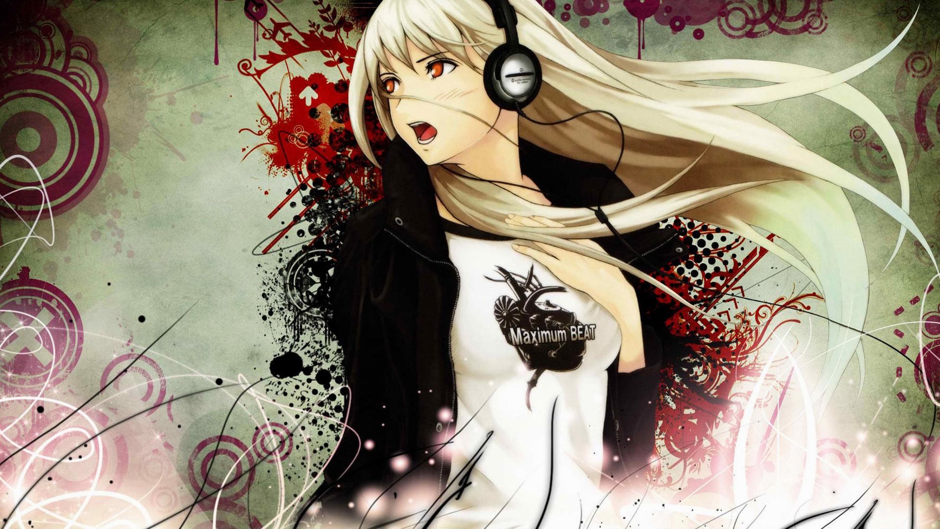 Ragazza anime, Cuffie, Musica, Arte vettoriale, Full HD 1080p, sfondo desktop