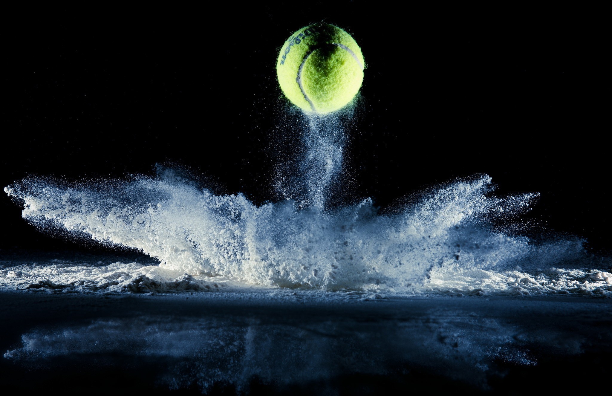 Pallina da tennis, Polvere, Esplosione, Sfondo nero, Full HD, wallpaper per computer
