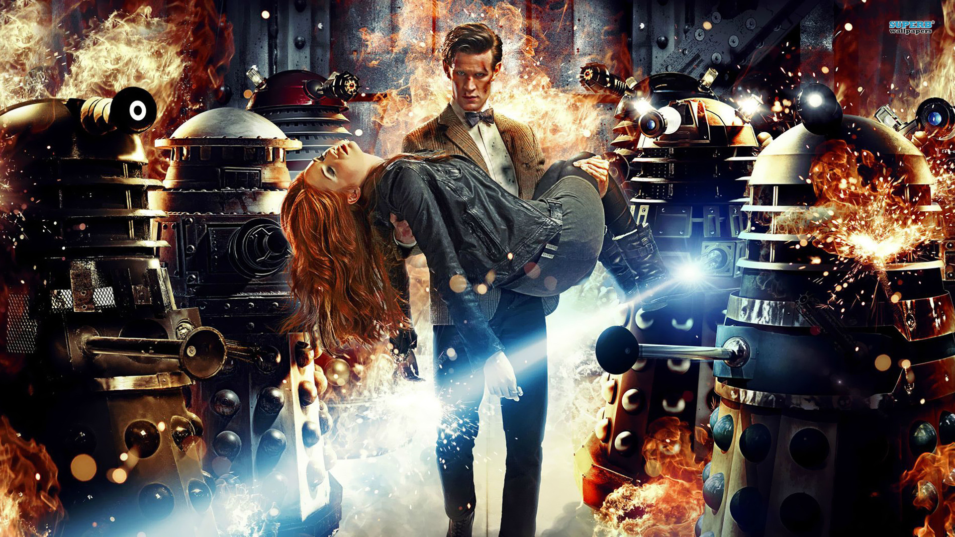 Undicesimo Dottore, Matt Smith, Amy Pond, Karen Gillan, Dalek, Doctor Who, wallpaper desktop Full HD