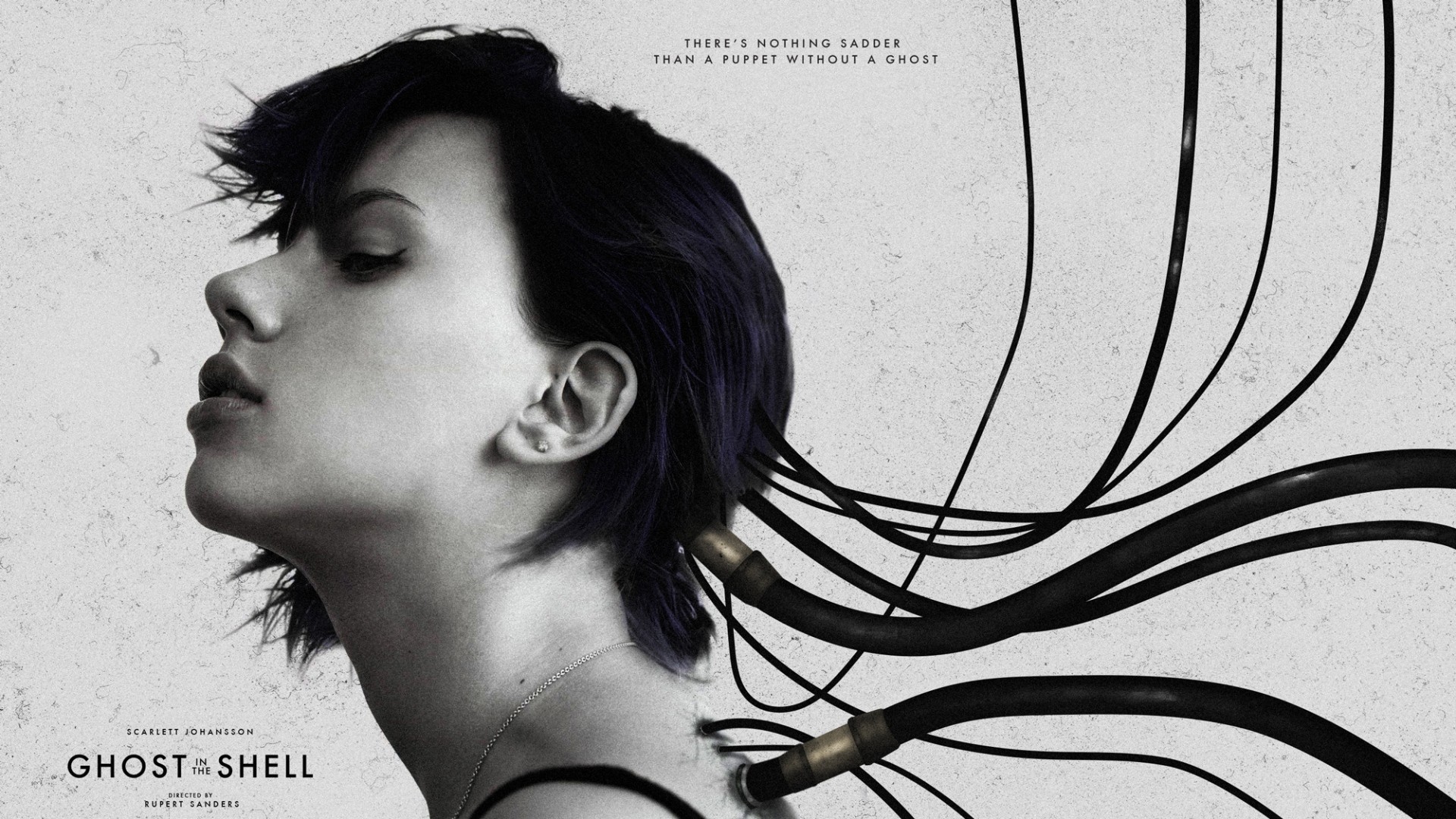 Scarlett Johansson, Ghost in the Shell (2017), Cavi, Bianco e nero, sfondo widescreen Full HD