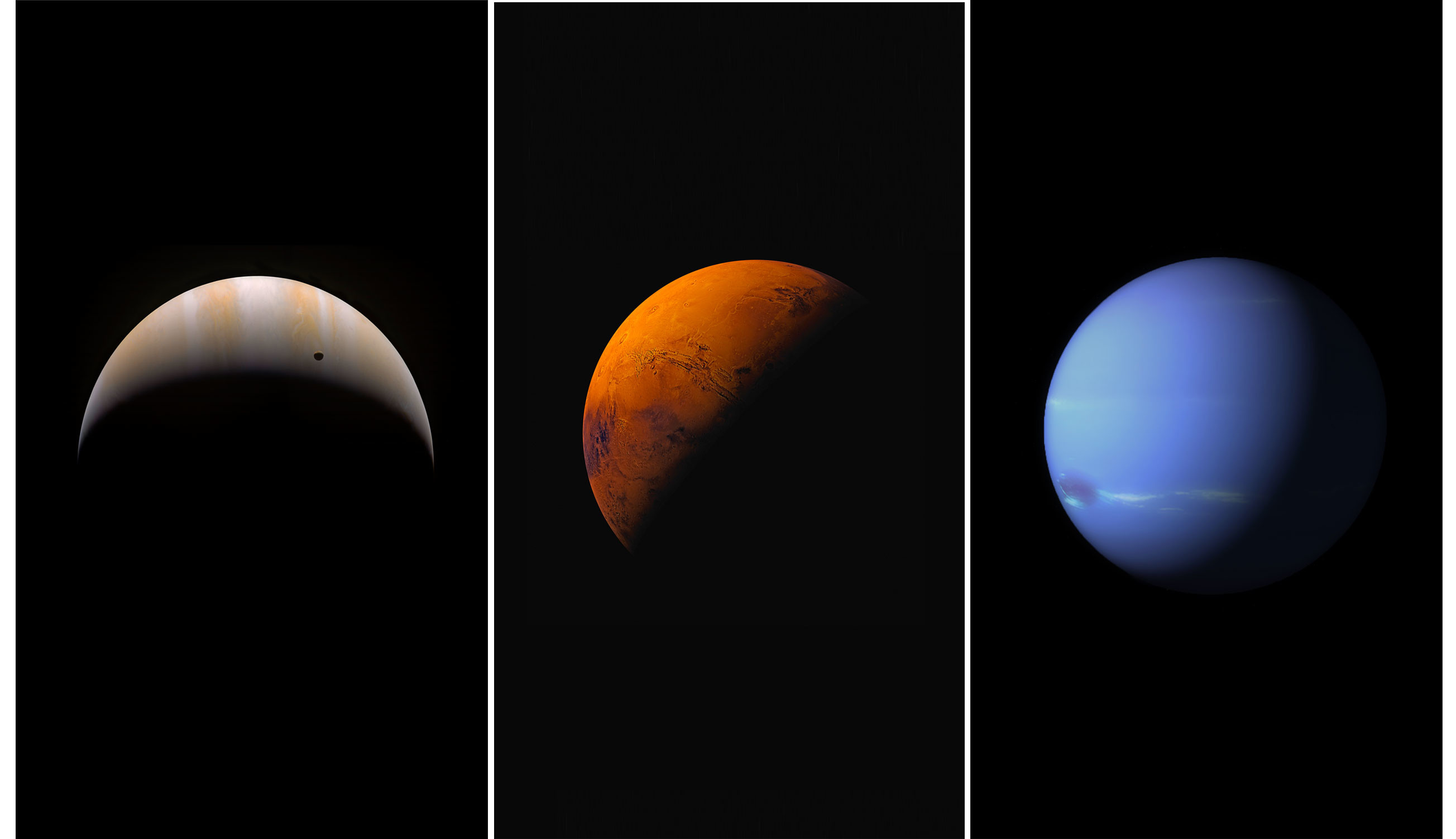 Luna, Marte, Nettuno, Pianeti, iOS 9, 2K, sfondo per PC