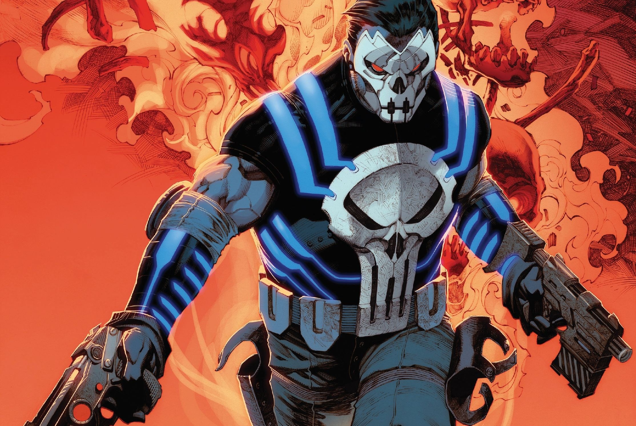 Frank Castle, The Punisher, Marvel, Fumetto, Fiamme, Full HD, sfondo Windows 11