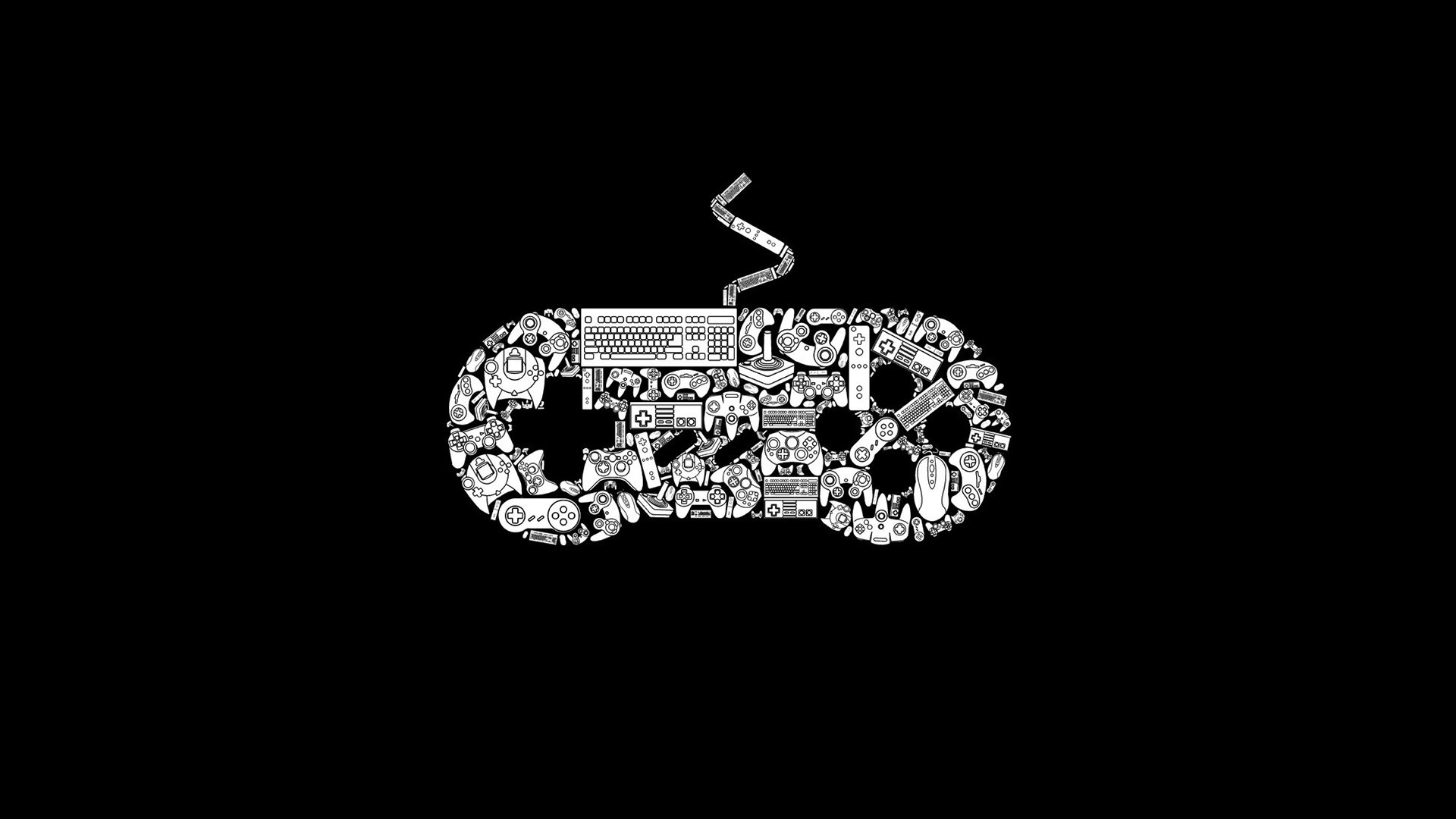 Controller, Gamepad, Doodle, Sfondo nero, wallpaper PC
