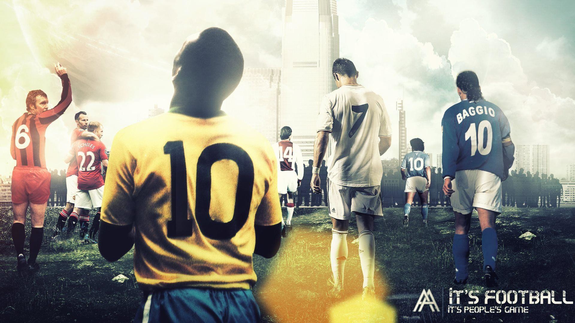Pelé, Roberto Baggio, Numero 10, Leggende del calcio, Arte digitale, sfondo Full HD per portatile
