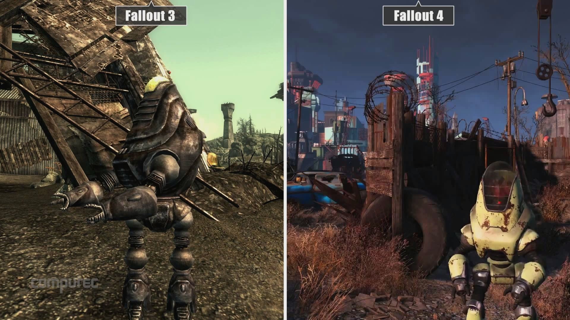 Fallout 3, Fallout 4, Protectron, Confronto, Full HD 1080p, sfondo desktop