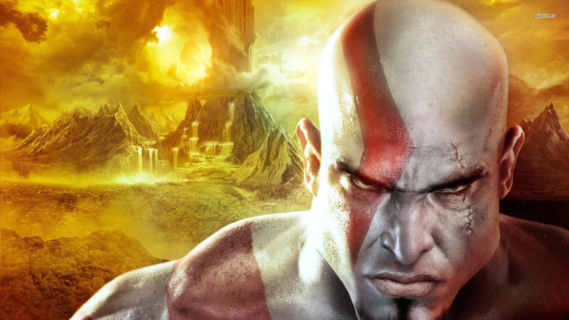 Kratos, God of War, Ritratto, Tatuaggio rosso, Toni dorati, Full HD, sfondo per PC