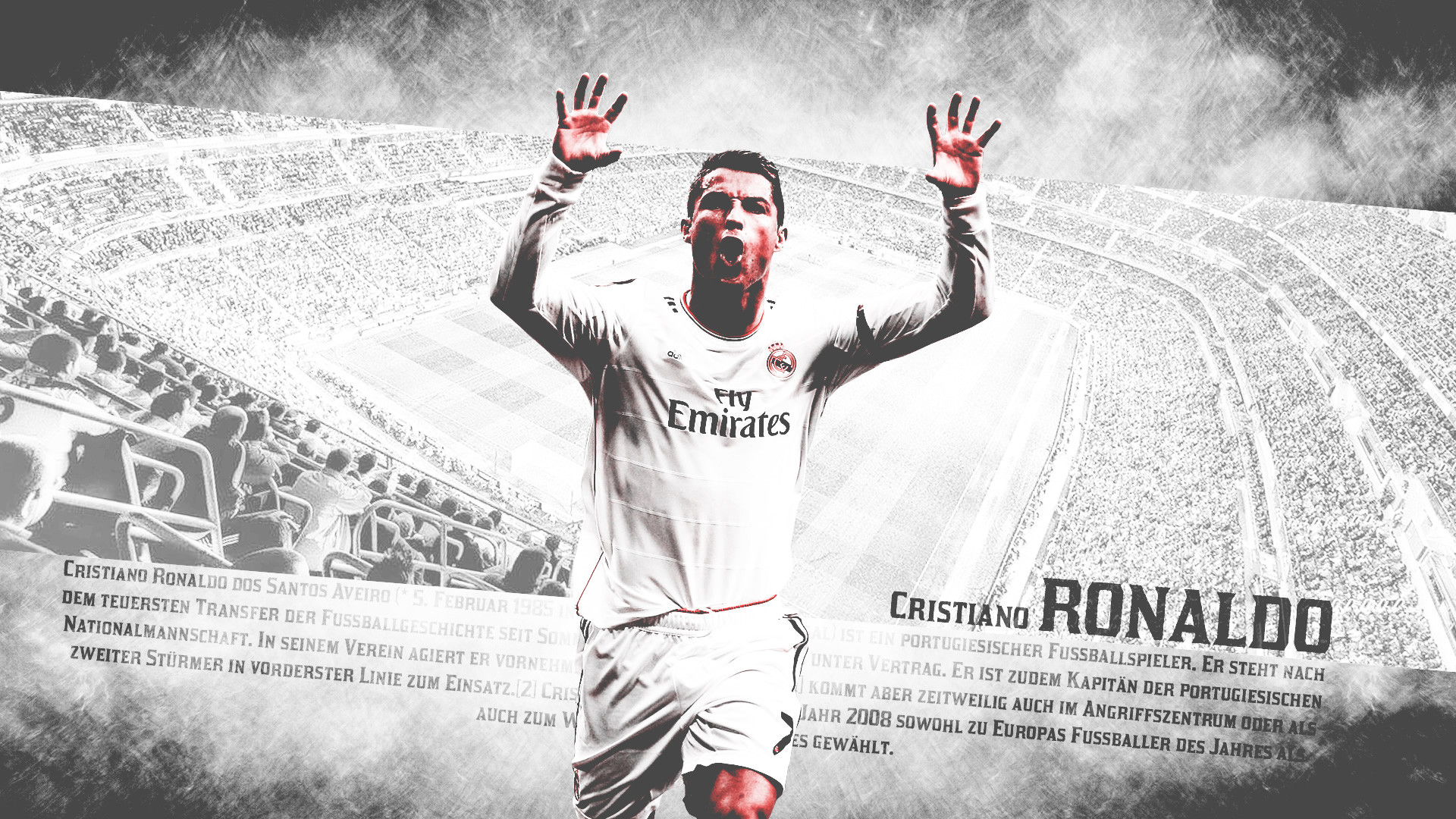 Cristiano Ronaldo, Real Madrid, Stadio, Bianco e nero, 1920x1080, sfondo per PC