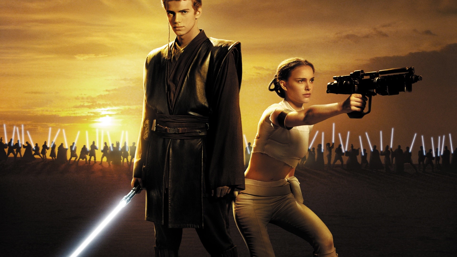 Anakin Skywalker, Padmé Amidala, Hayden Christensen, Natalie Portman, L'attacco dei cloni, Geonosis, Tramonto, sfondo Full HD