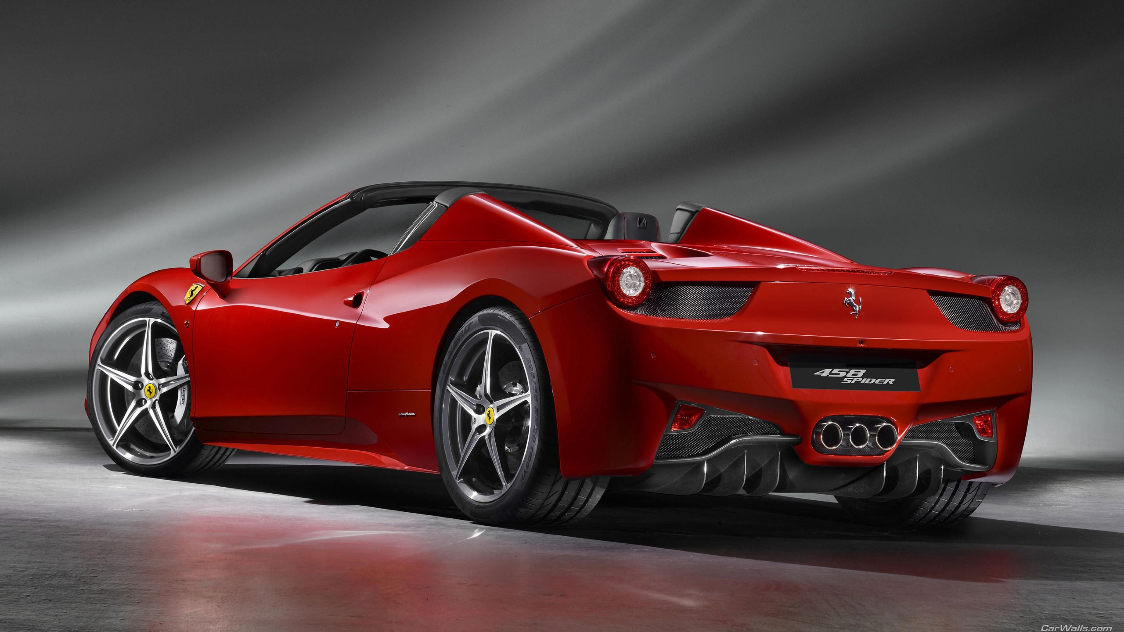 Ferrari 458 Spider, Ferrari, Vista posteriore, Rosso, 4K, sfondo per PC e portatile