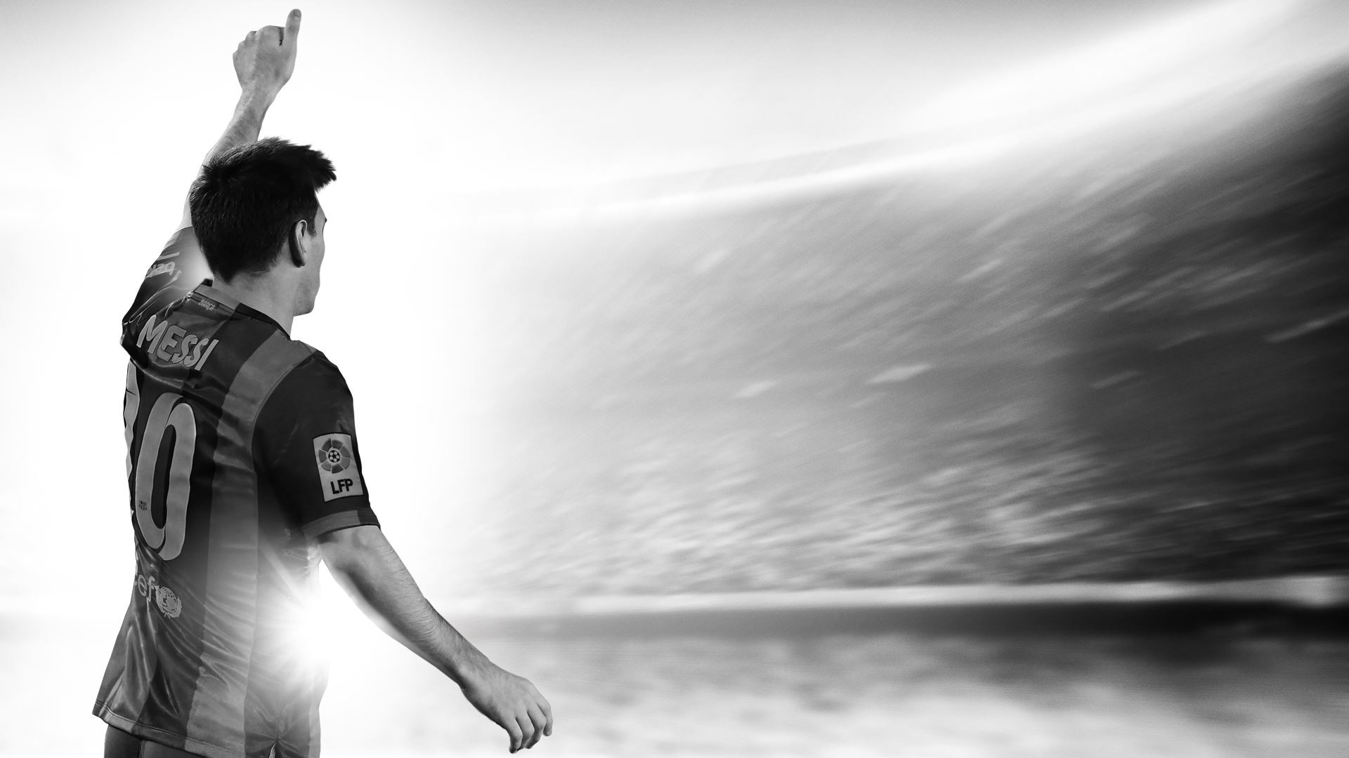 Lionel Messi, FIFA 16, Bianco e nero, Stadio, Full HD, wallpaper desktop