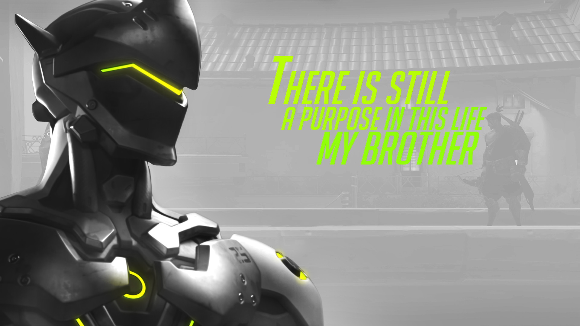 Genji, Overwatch, There Is Still a Purpose, Bianco e nero, Full HD, sfondo per PC