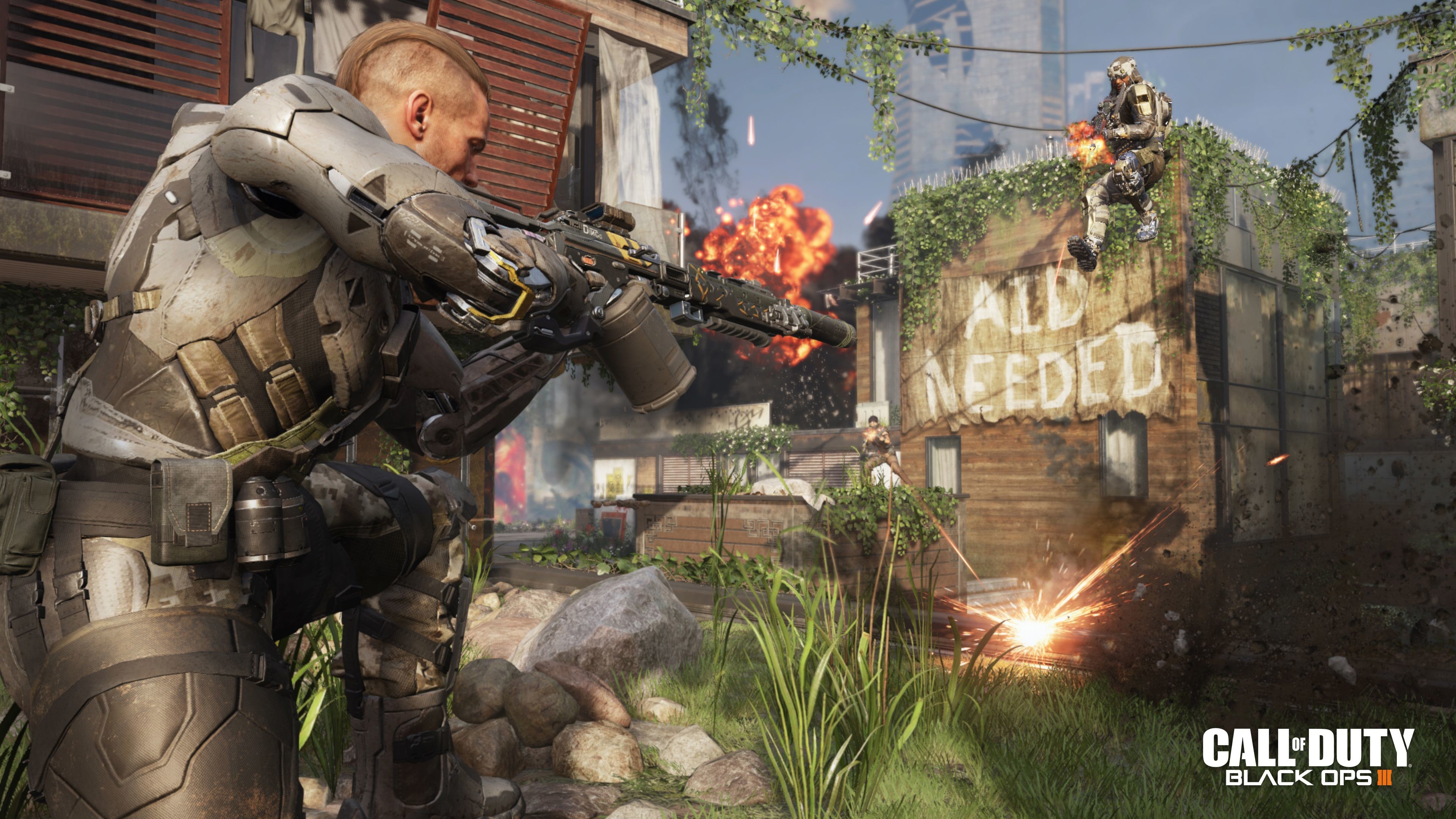 Call of Duty: Black Ops III, Soldato, Fucile, Esplosione, 4K, sfondo per PC
