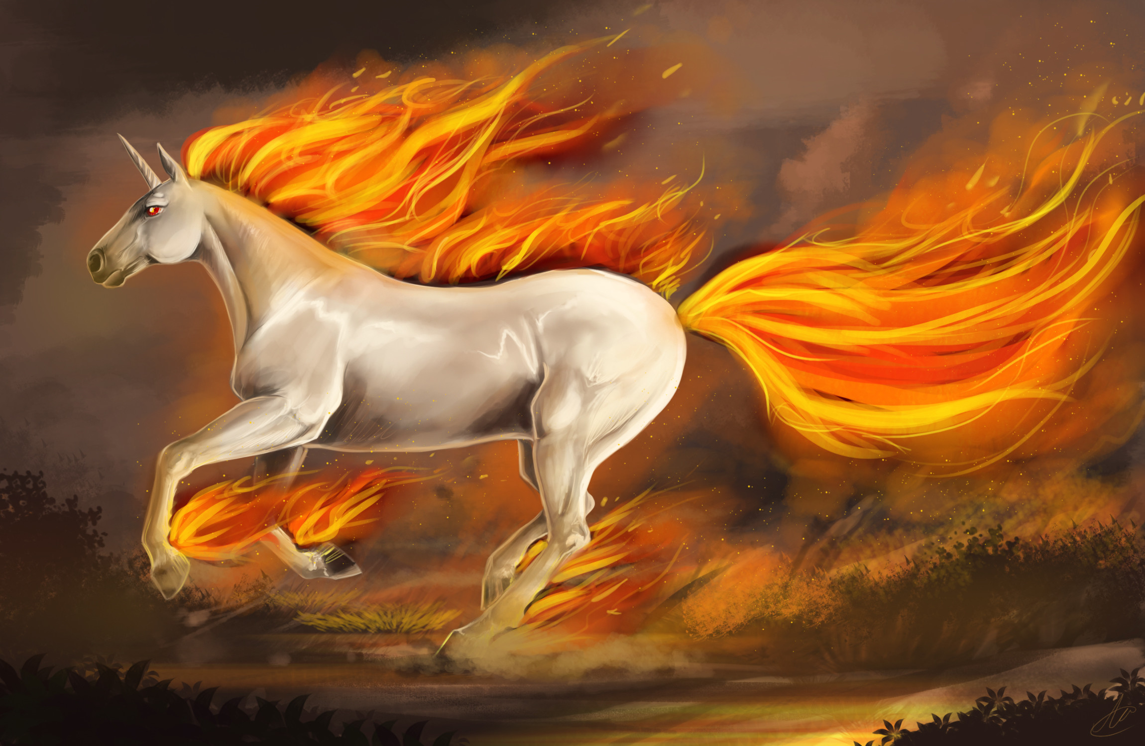 Unicorno, Rapidash, Pokémon, Criniera di fuoco, Fiamme, Full HD, sfondo Windows 11