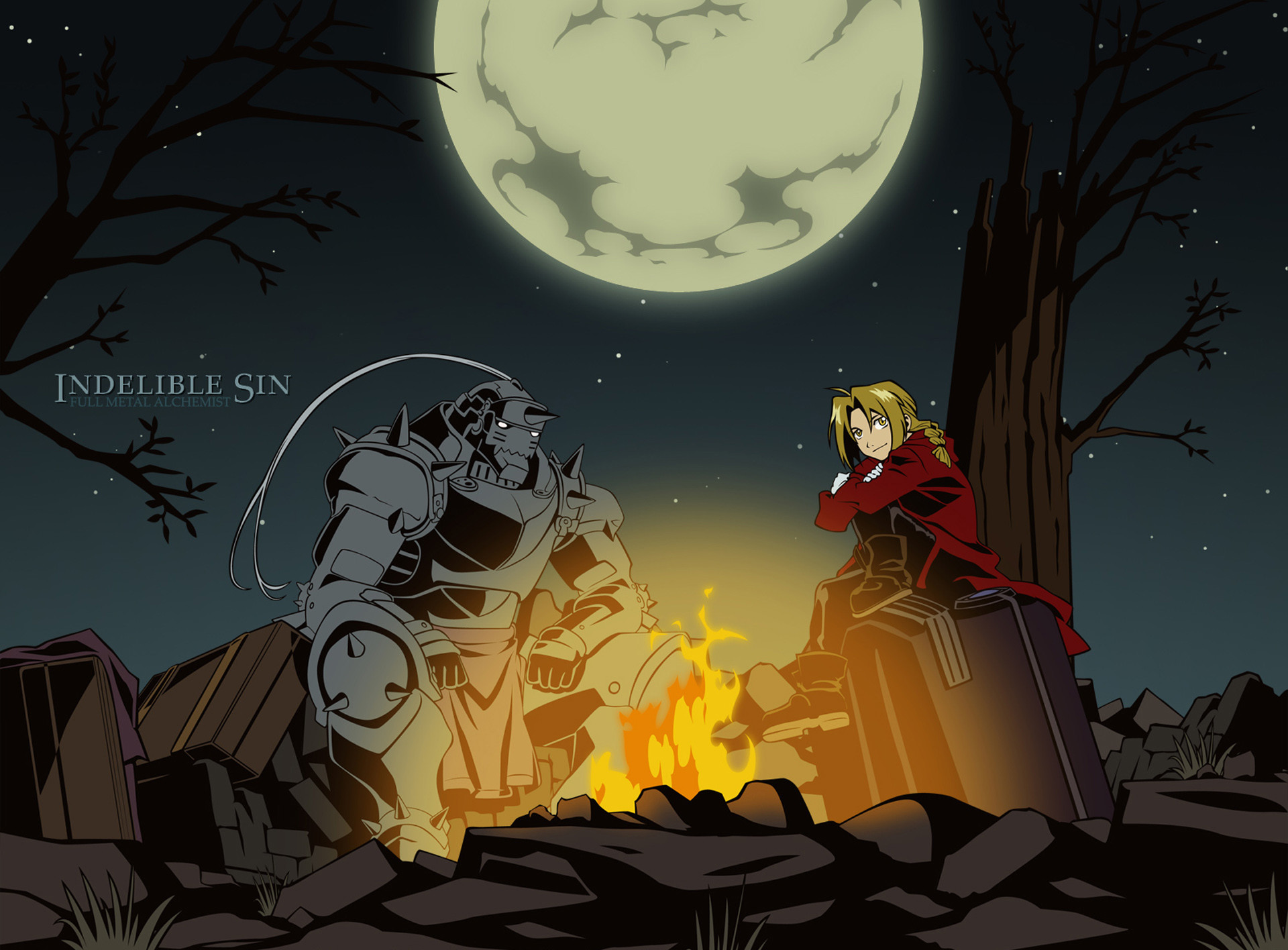 Edward Elric, Alphonse Elric, Fullmetal Alchemist, Indelible Sin, Luna piena, immagine di sfondo