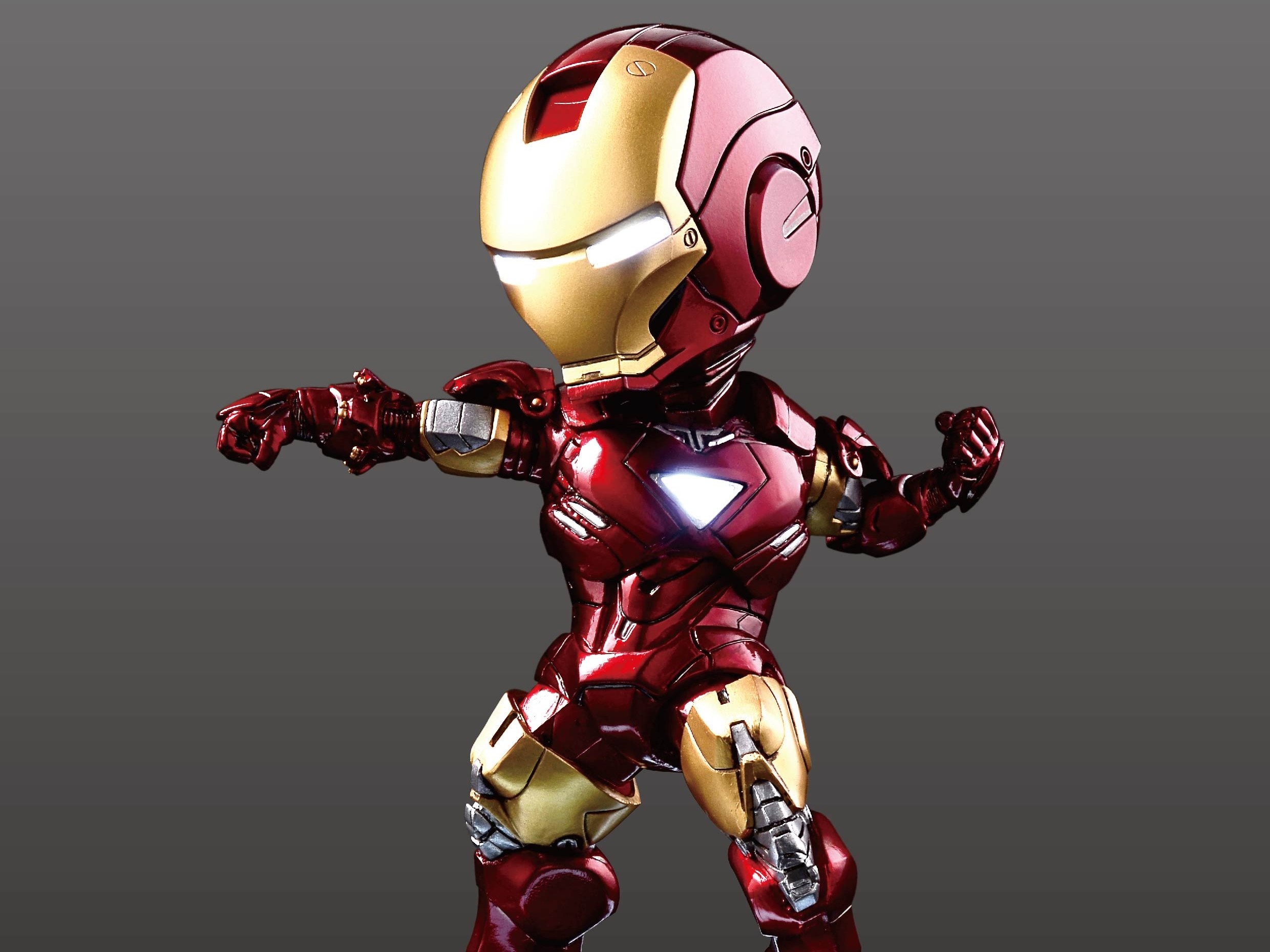 Iron Man, Chibi, Rendering 3D, Sfondo grigio, Full HD, schermata di blocco iPad