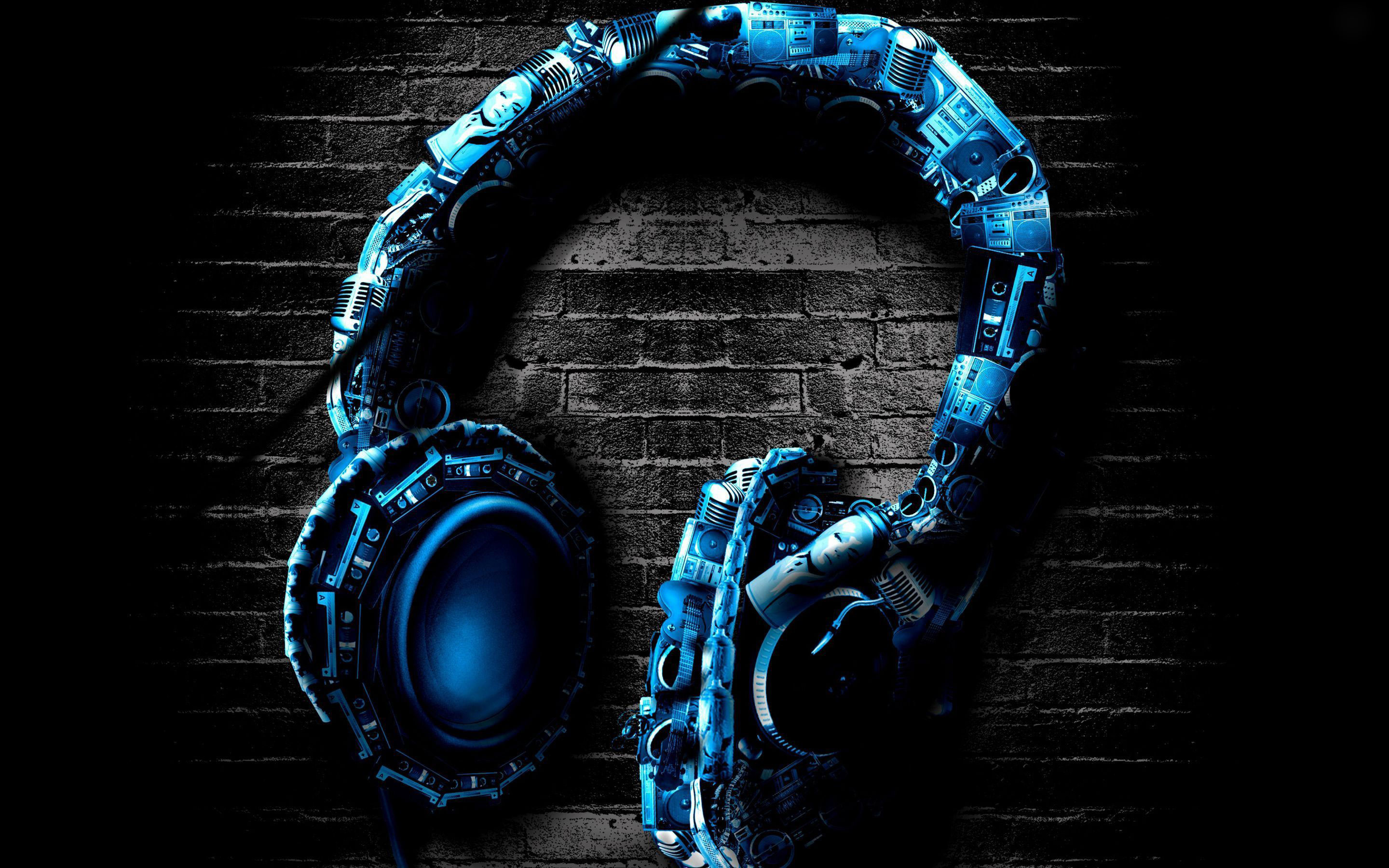 Cuffie, Catene, Blu, Muro di mattoni, 2880x1800, sfondo MacBook Pro