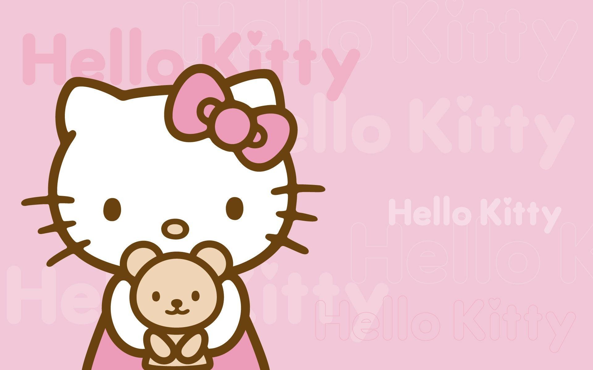 Hello Kitty, Orsacchiotto, Rosa pastello, Scritta, Kawaii, Full HD, sfondo Windows 11