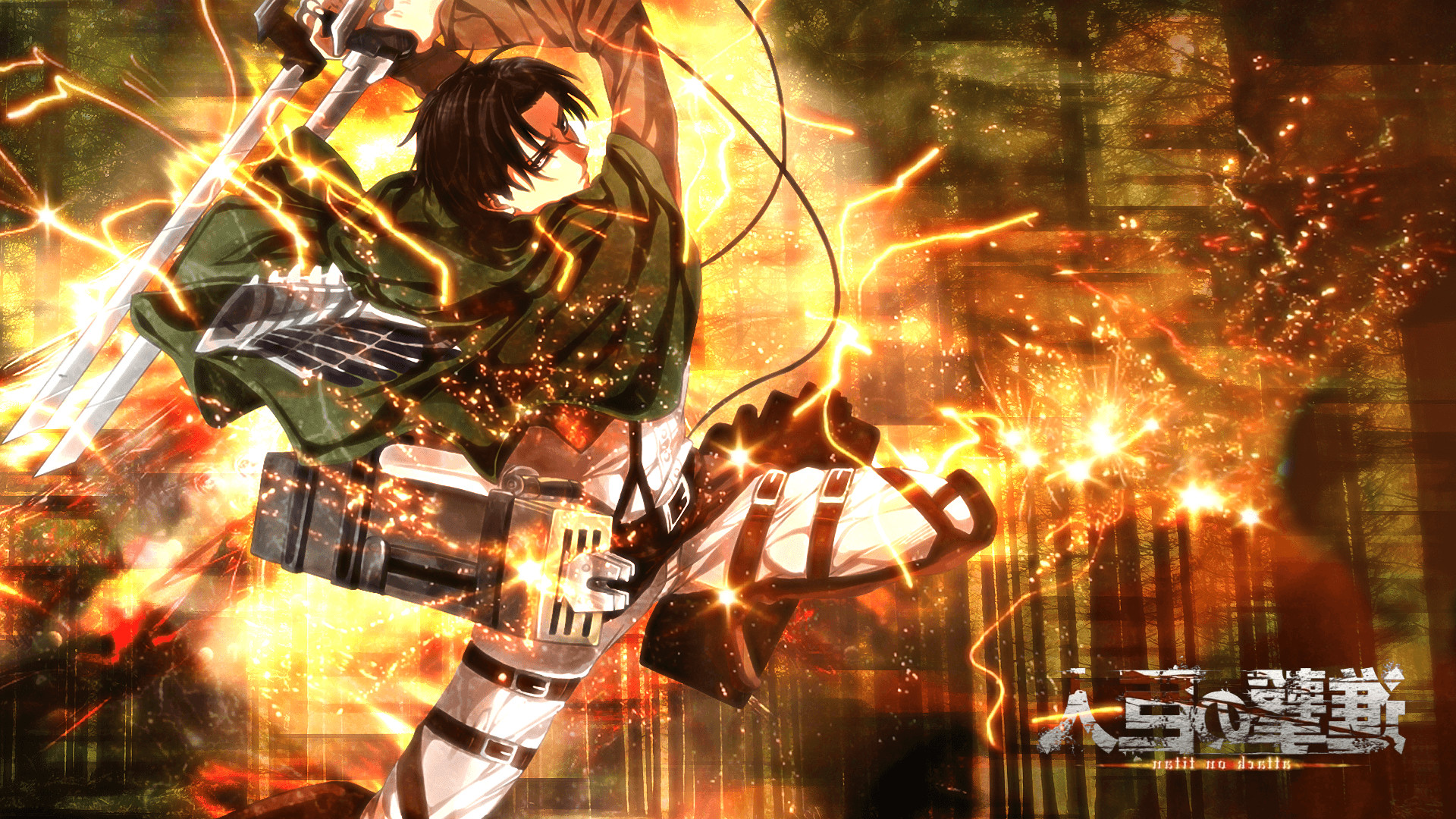 Levi Ackerman, L'attacco dei giganti, Shingeki no Kyojin, Scintille, wallpaper desktop Full HD