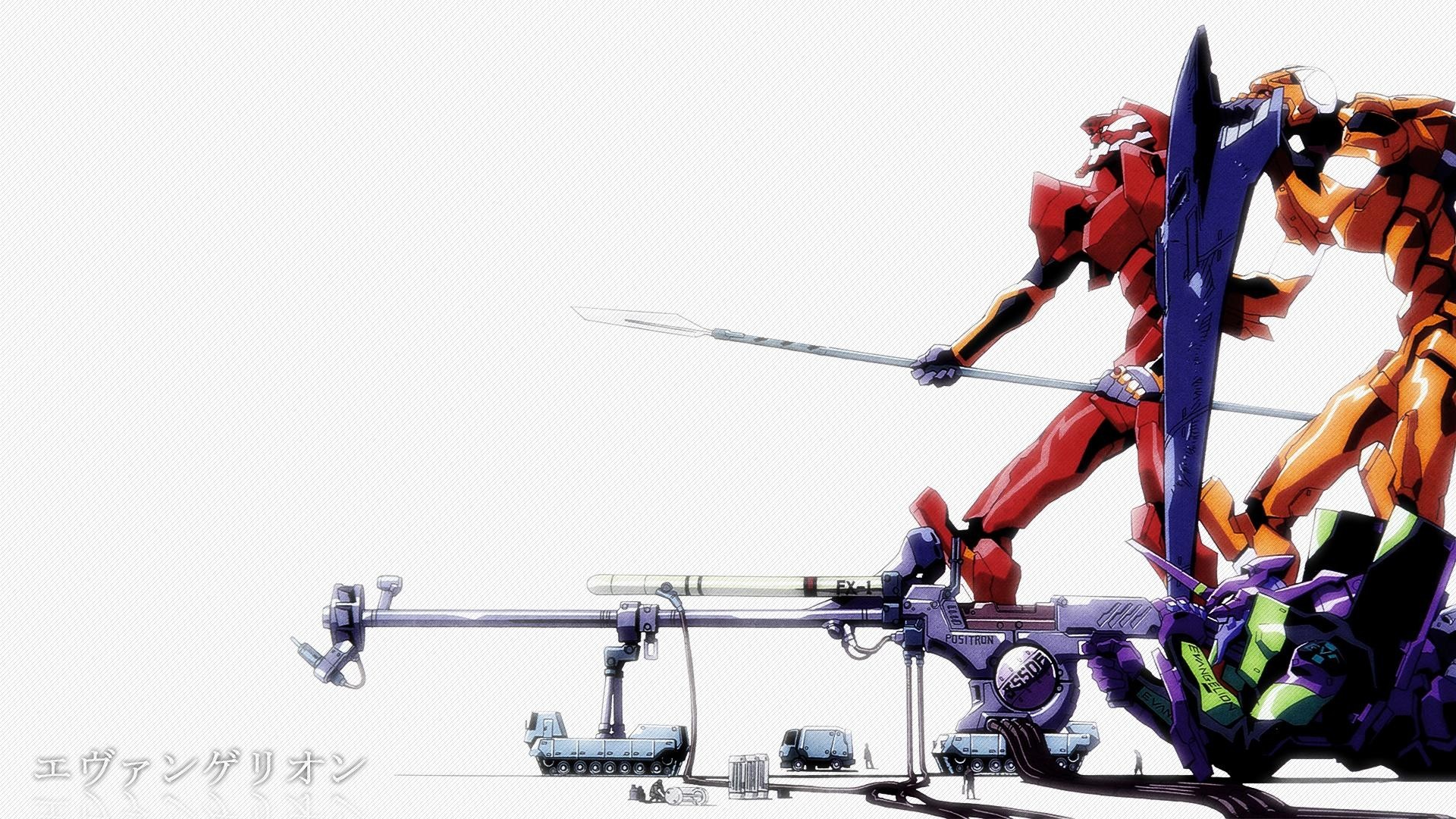 Evangelion Unità-02, Evangelion Unità-01, Lancia di Longinus, Neon Genesis Evangelion, Mecha, Sfondo bianco, wallpaper Full HD